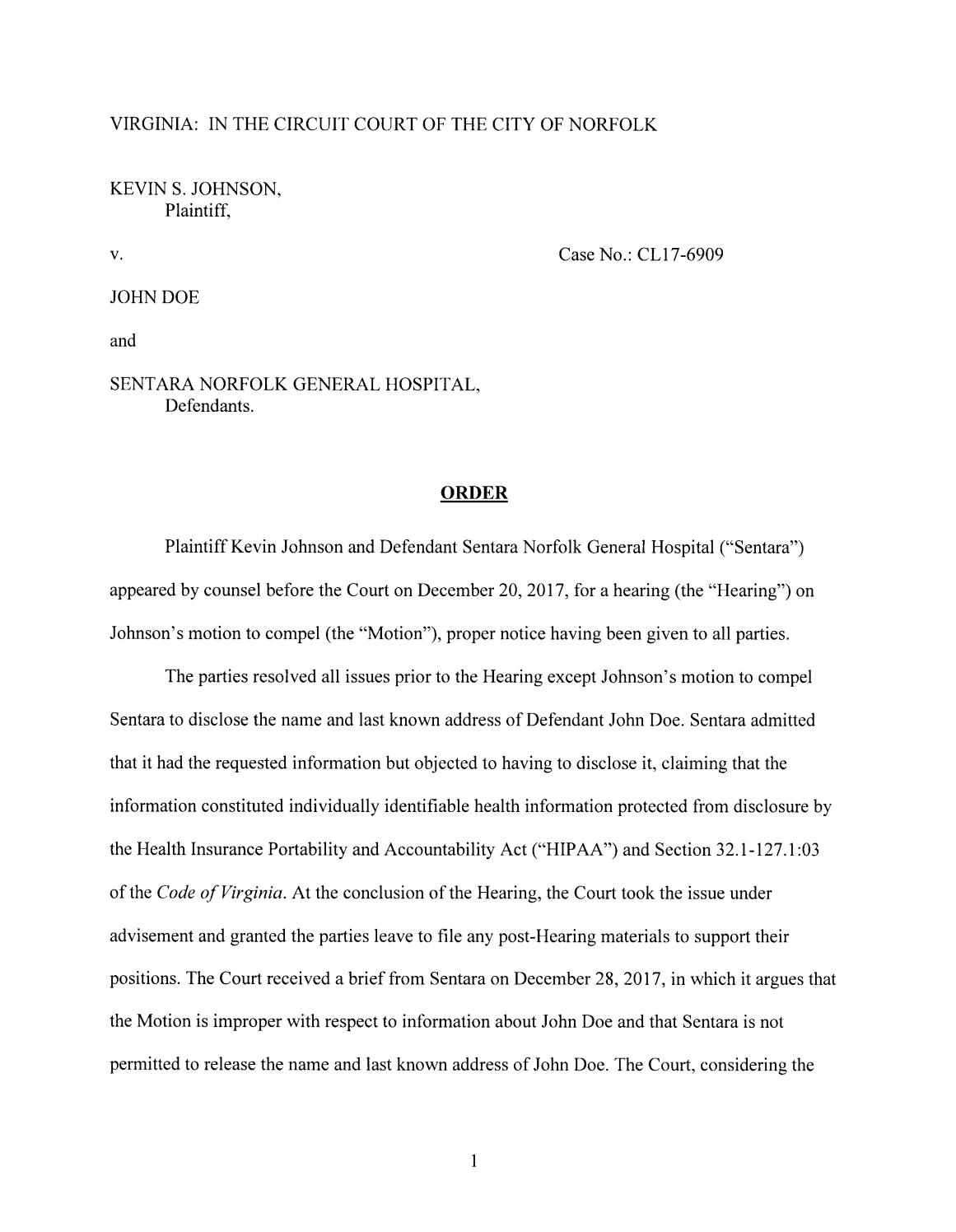 Johnson v john doe et al dwl
