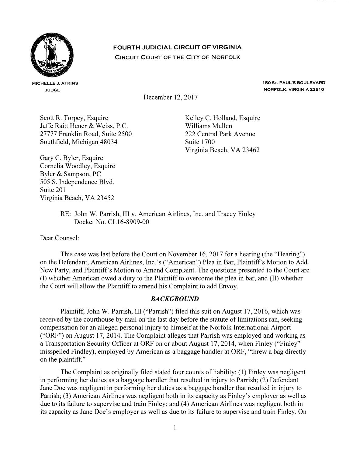 Parrish v american airlines mja