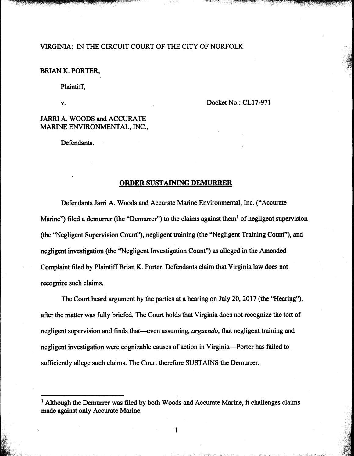 Porter v woods et al l17 971 dwl