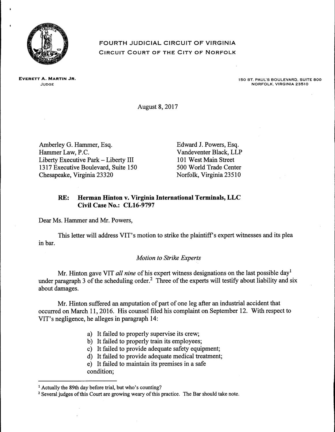 Hinton v virginia international terminals, llc