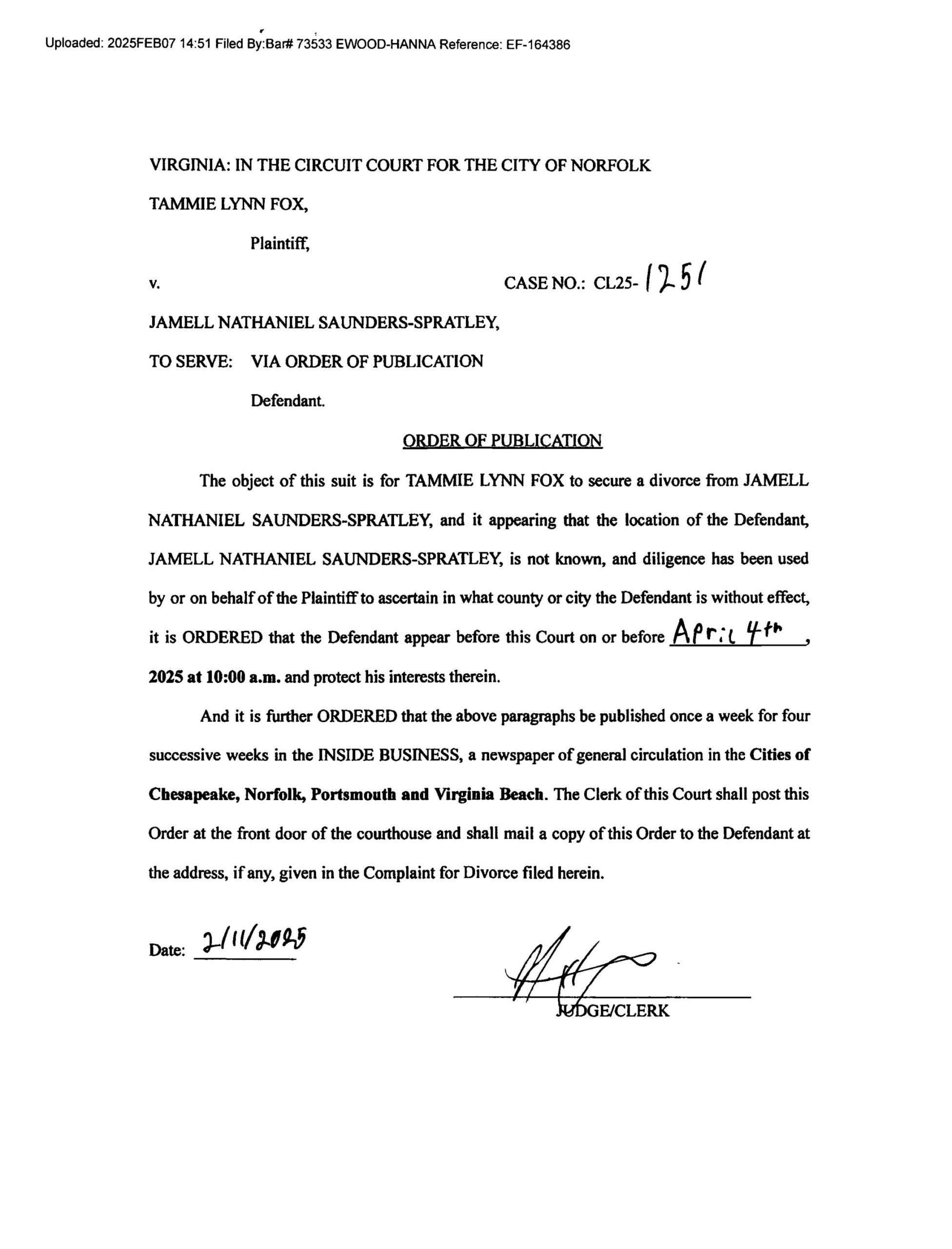 CL25-1251 Order of Publication