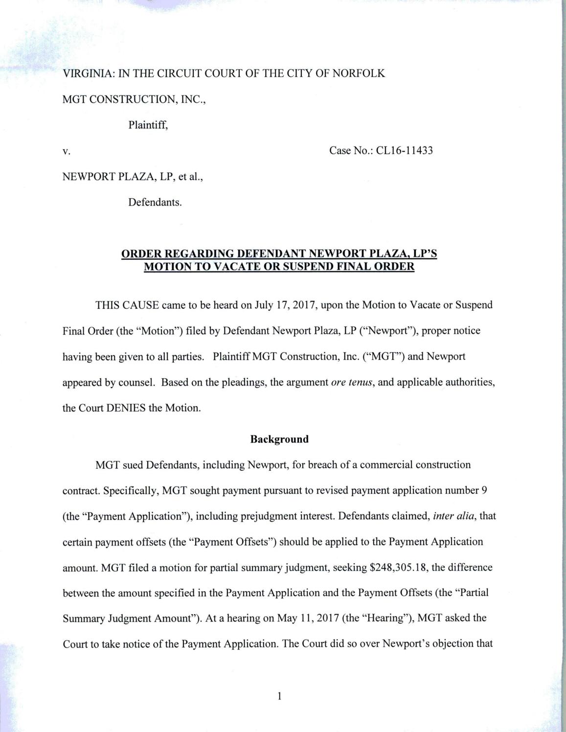Mgt const v newport plaza