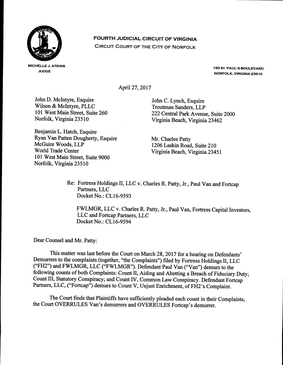 Fortress holdings v patty; fwlmgr v patty