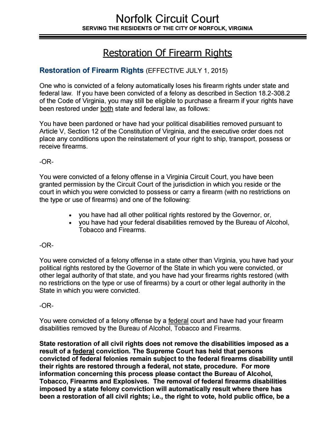 Nccco restoration of firearms with sample petition