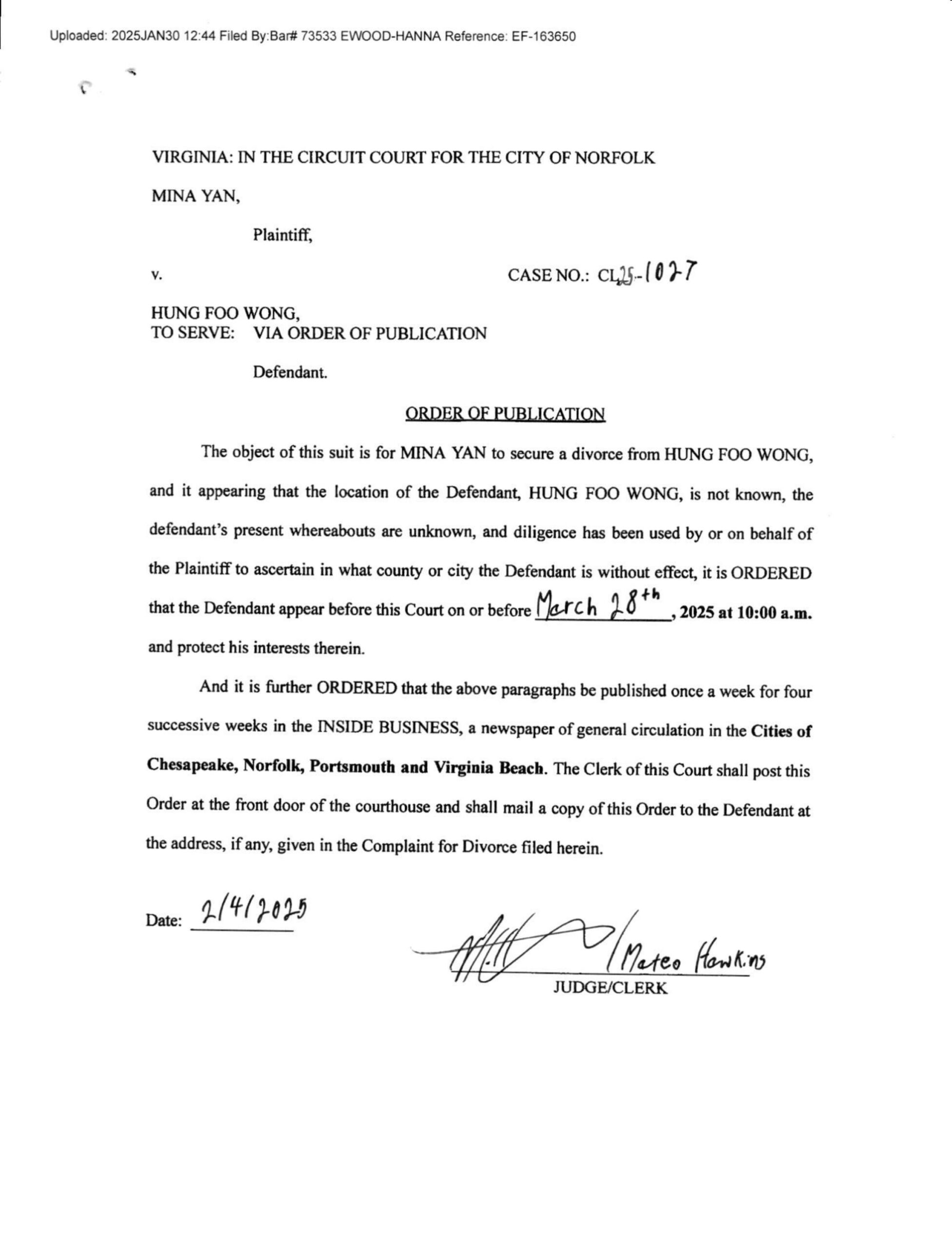 CL25-1027 Order of Publication