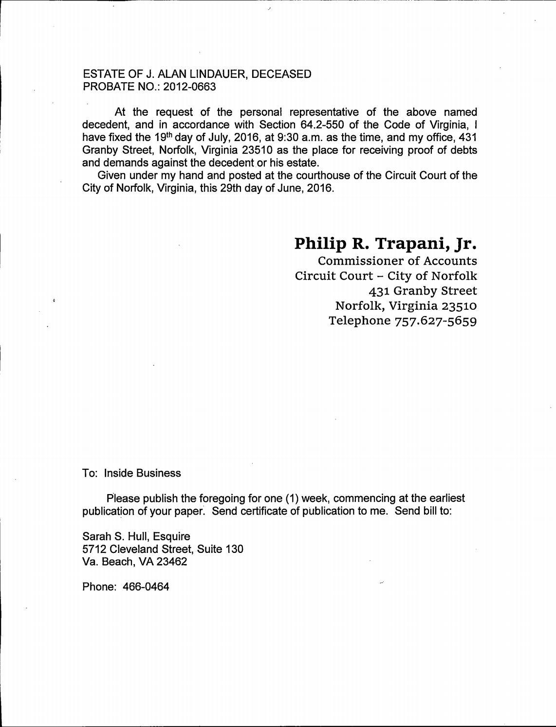 Estate of J. Alan Lindauer, Deceased