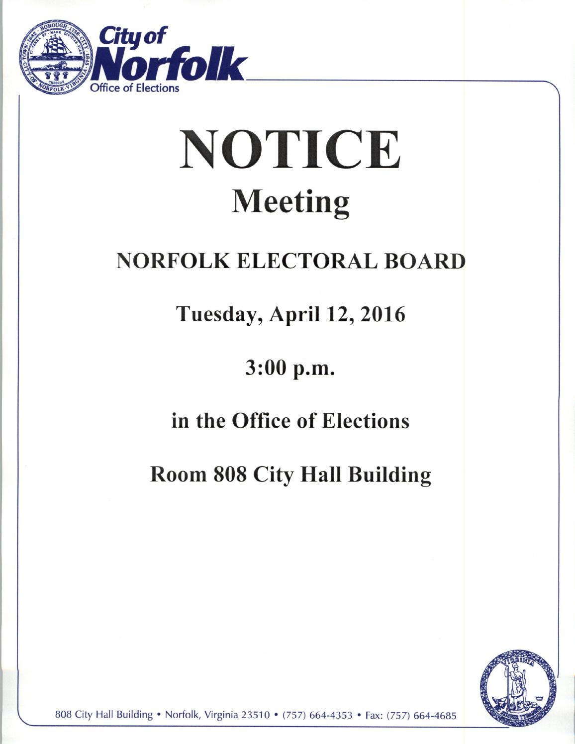 Electoral board meeting notice