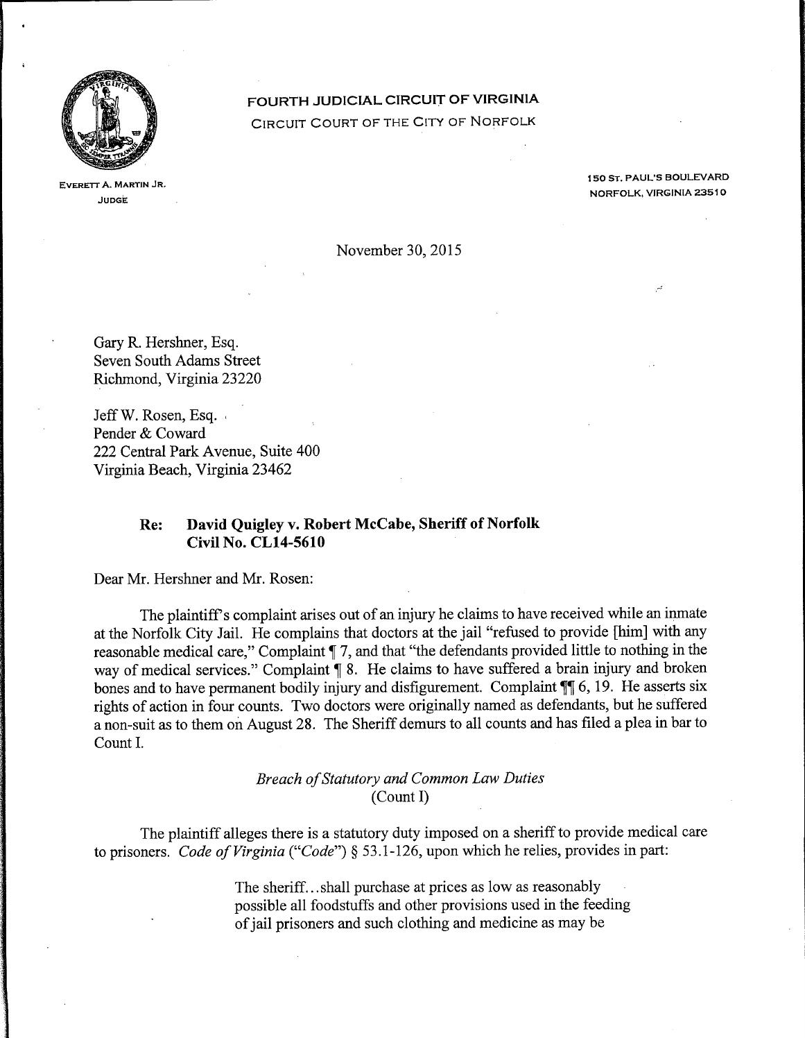 David quigley v robert mccabe, sheriff (cl14 5610)