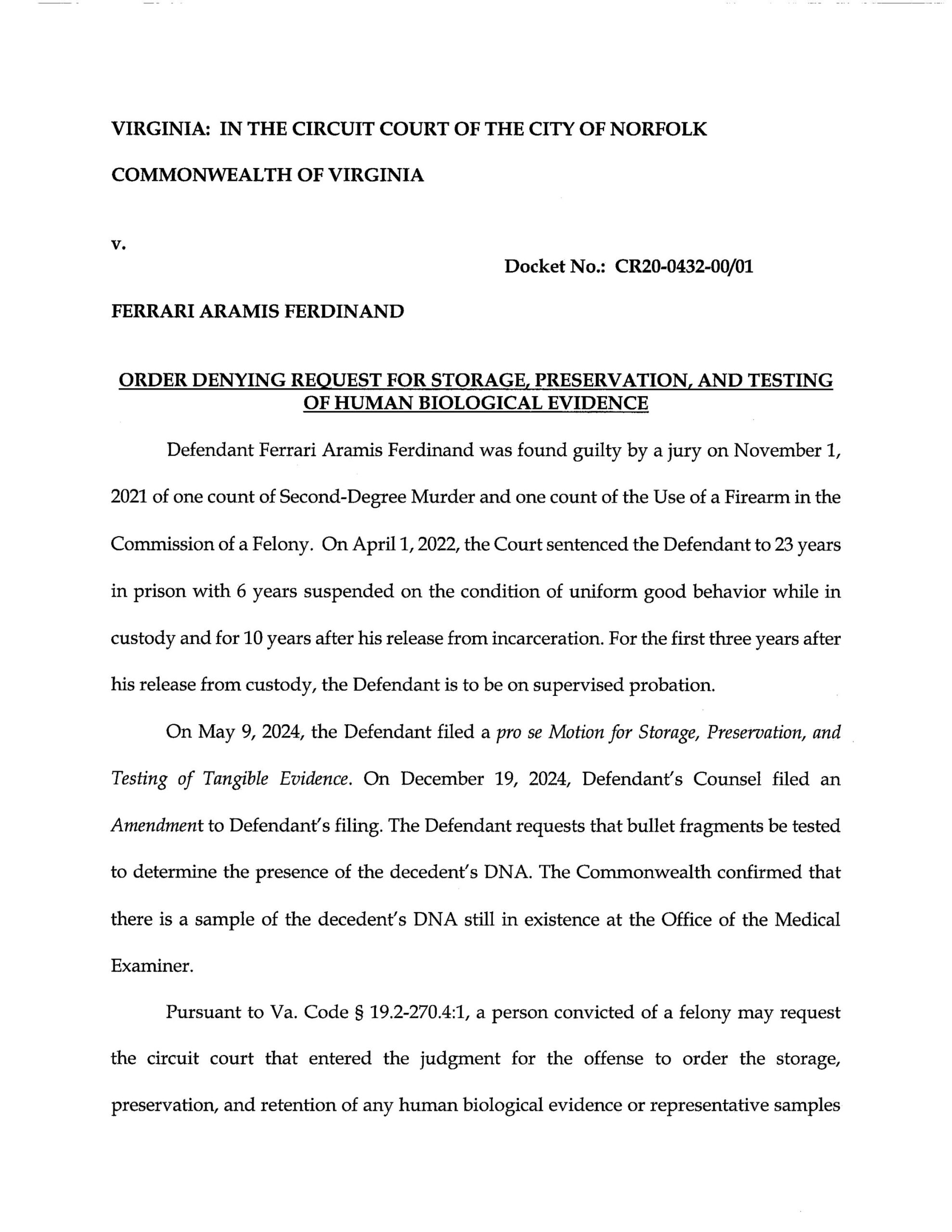 CR20-432 CW v. Ferdinand_Order 1.14.25