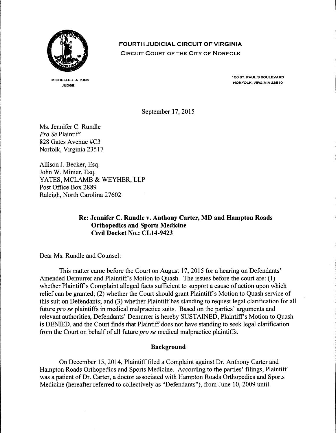 Rundle v carter, et al
