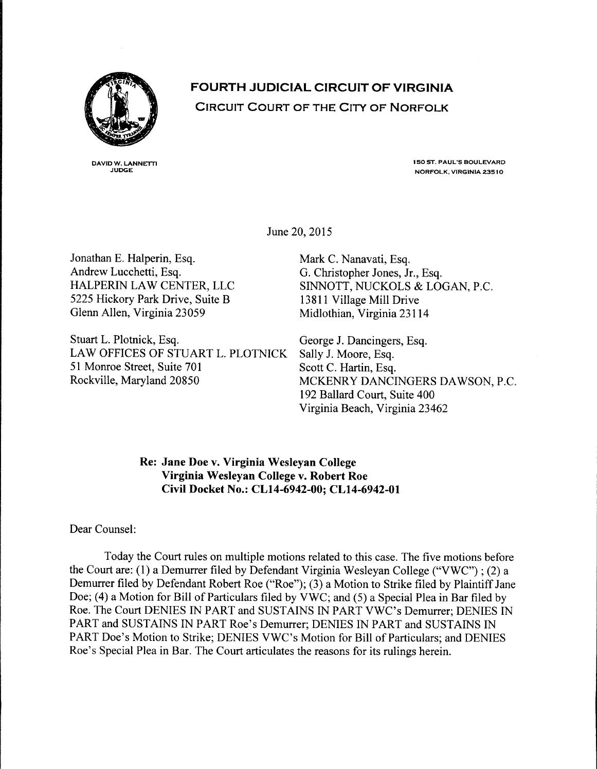 Jane doe v vwc; vwc v robert roe