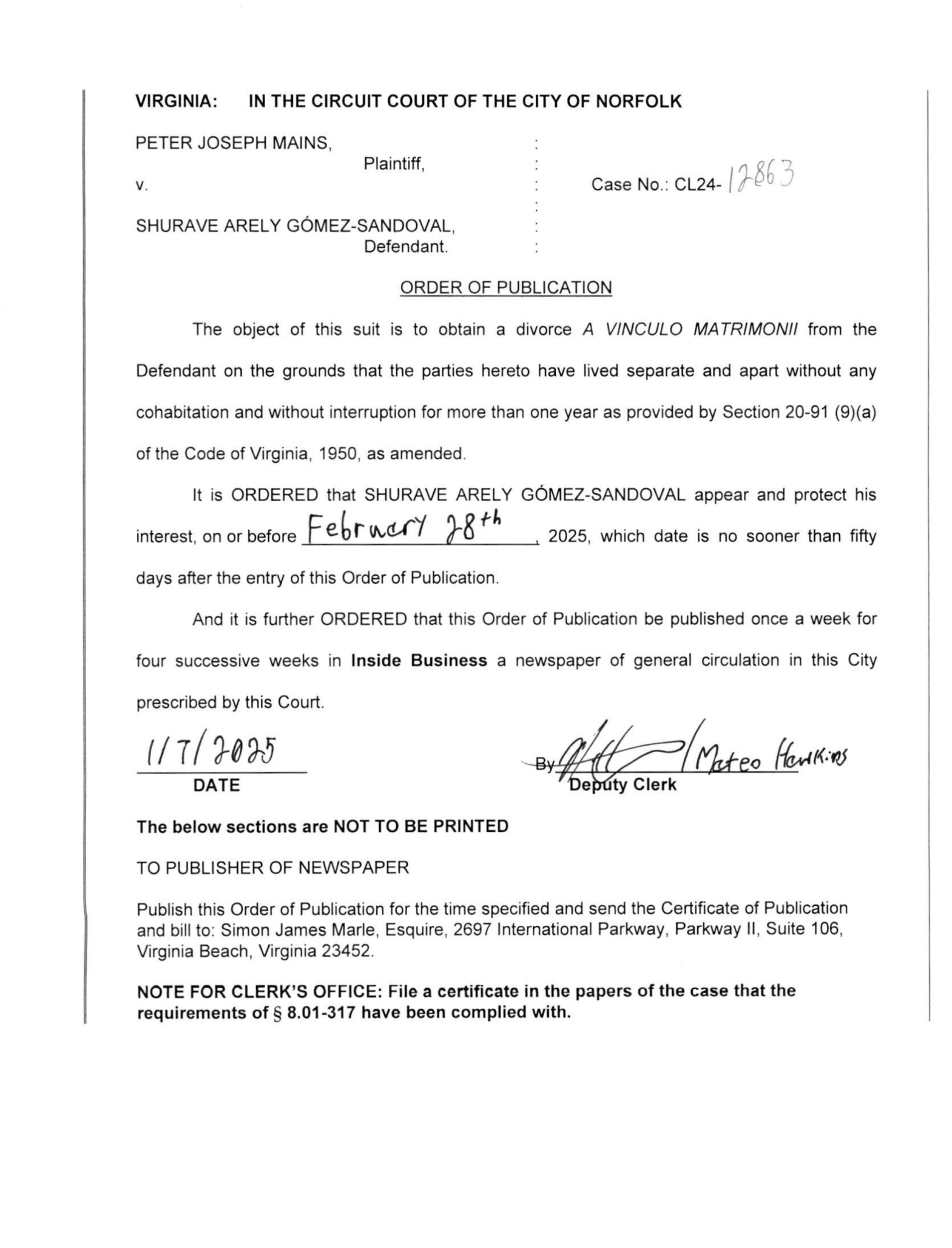 CL24-12863 Order of Publication