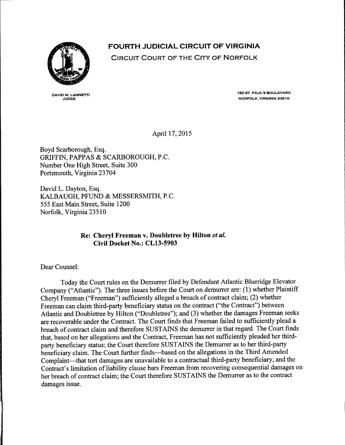 Freeman v doubletree