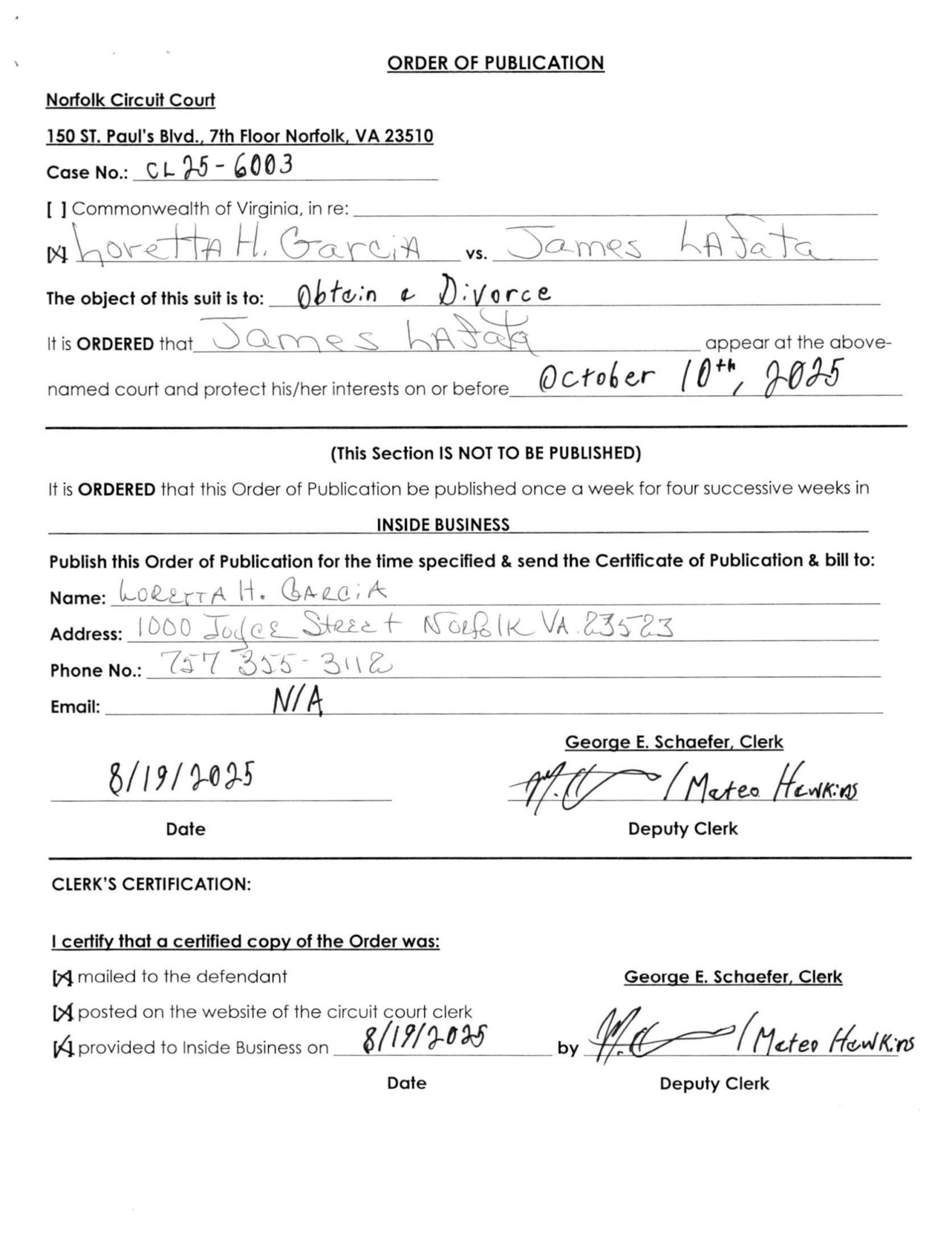CL25-6003 Order of Publication