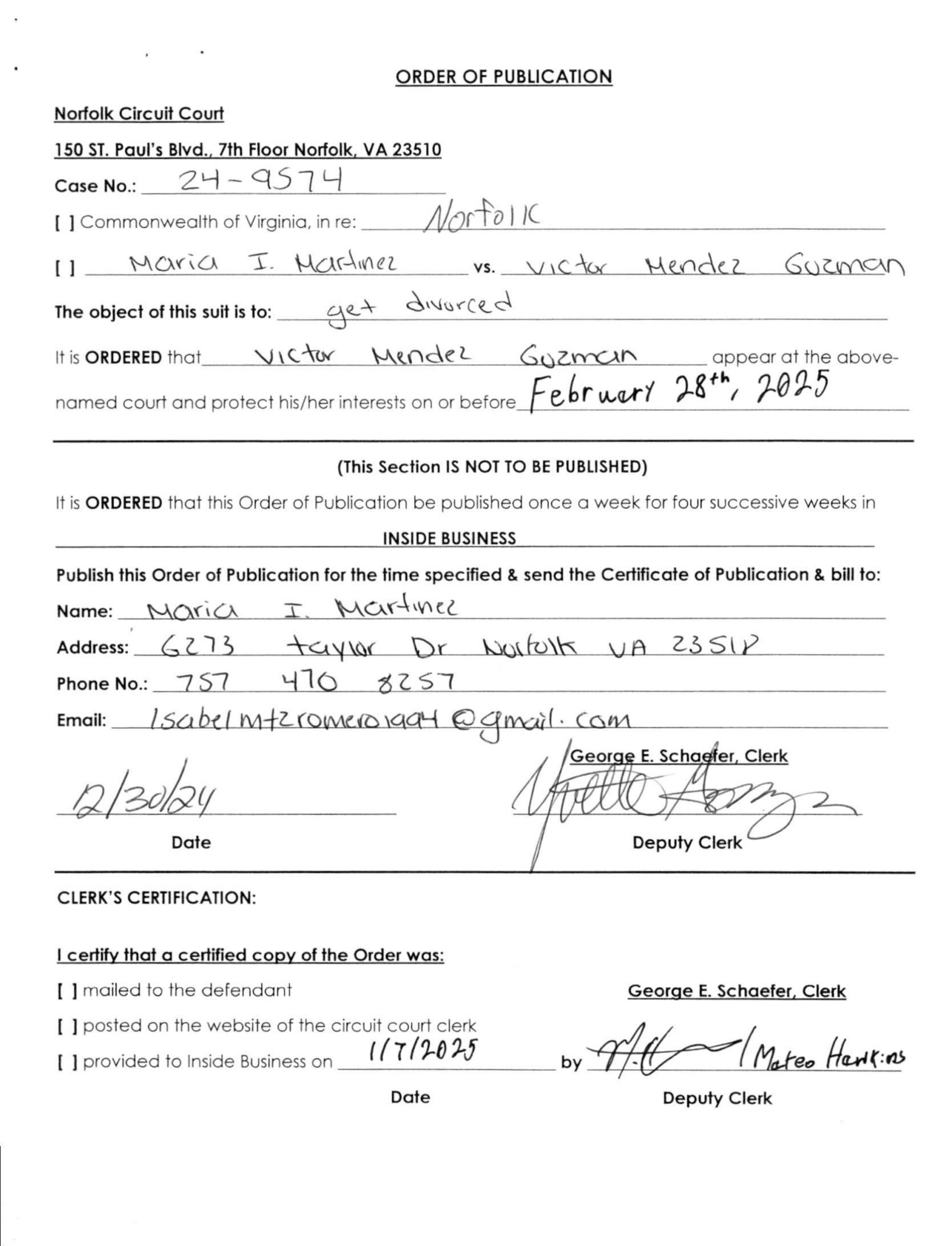 CL24-9574 Order of Publication