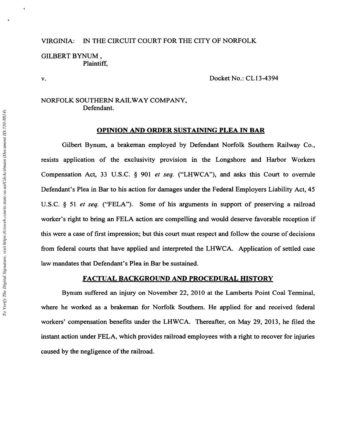 Bynum v norfolksouthernrailwaycompany