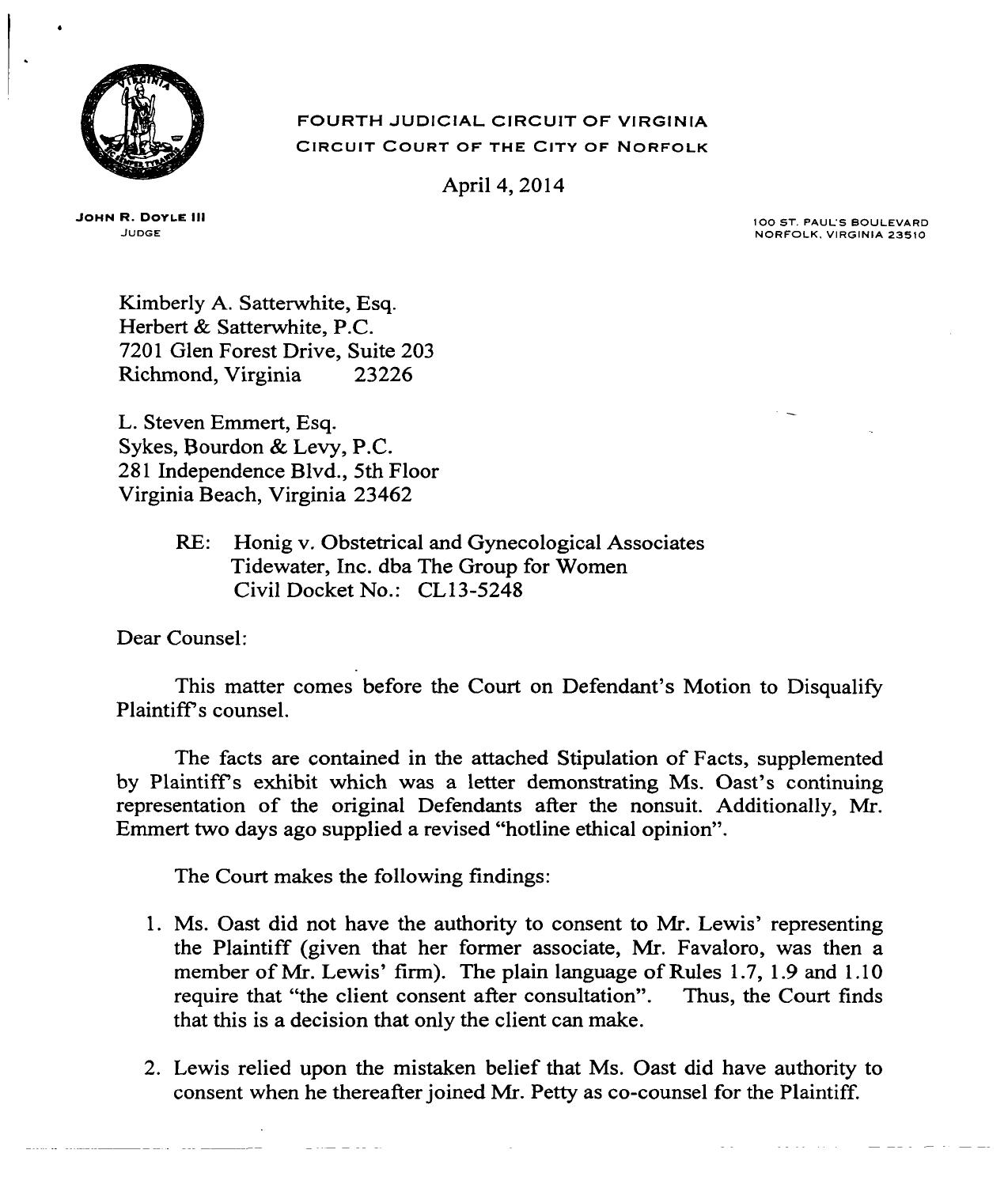 Honig v obstetricalassociates