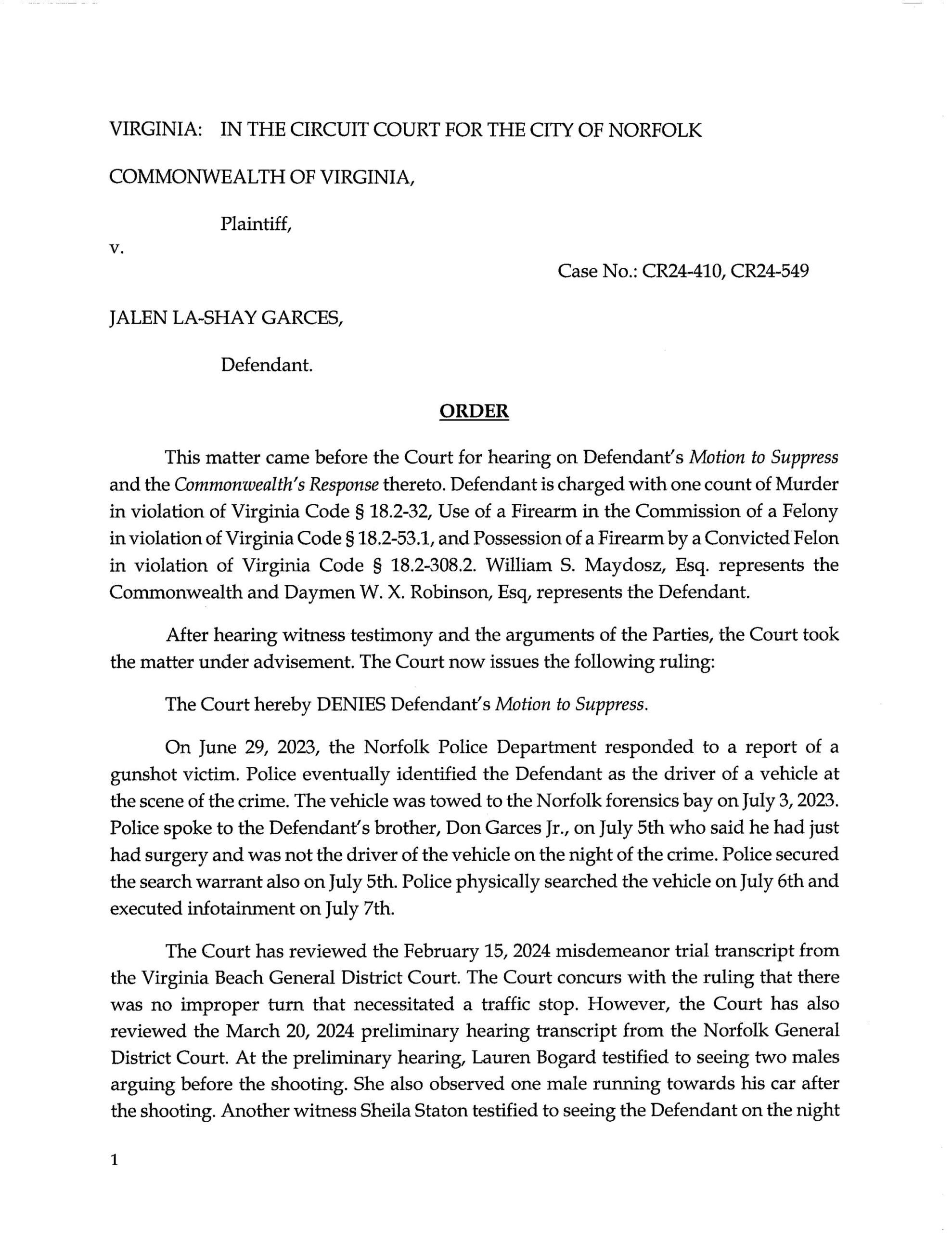 CR24-410; CR24-549 CW v. Garces