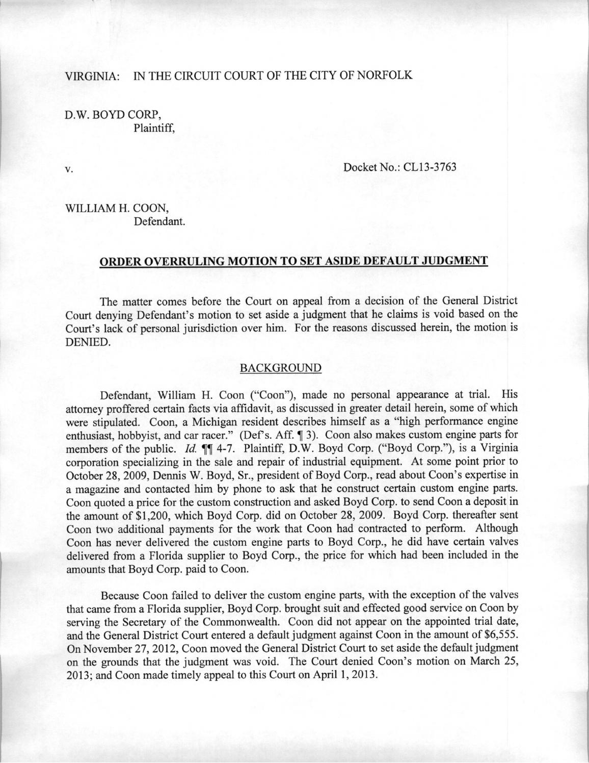 Dw boyd corp v coon