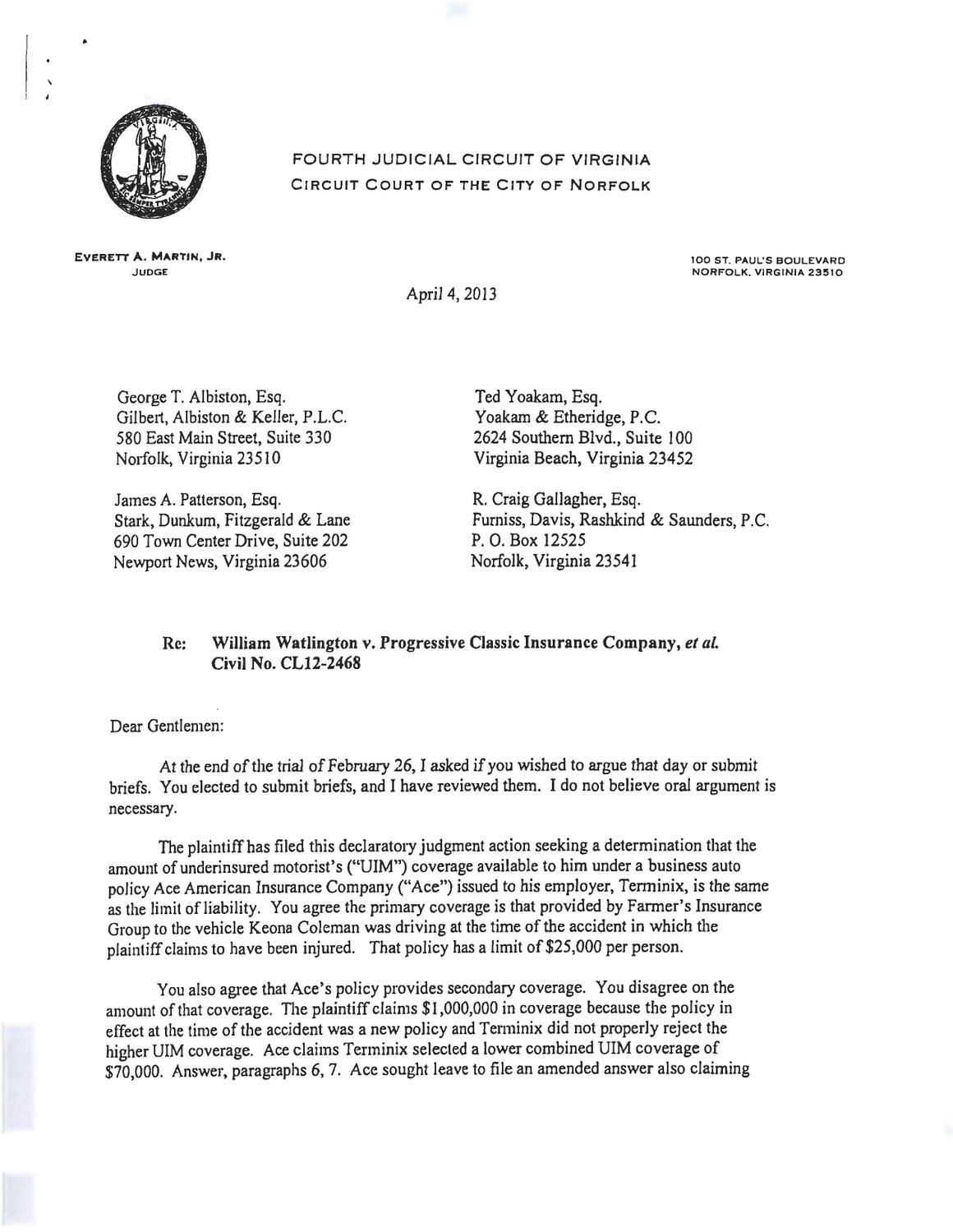 Watlington vs Progressive Insurance
