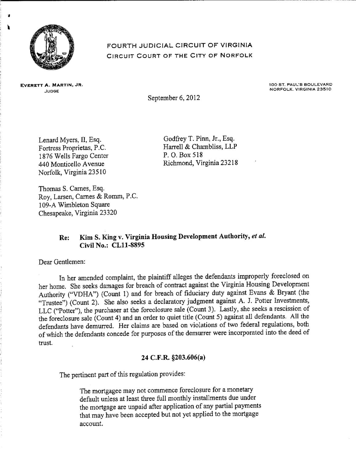 King v Virginia Housing Development Authority