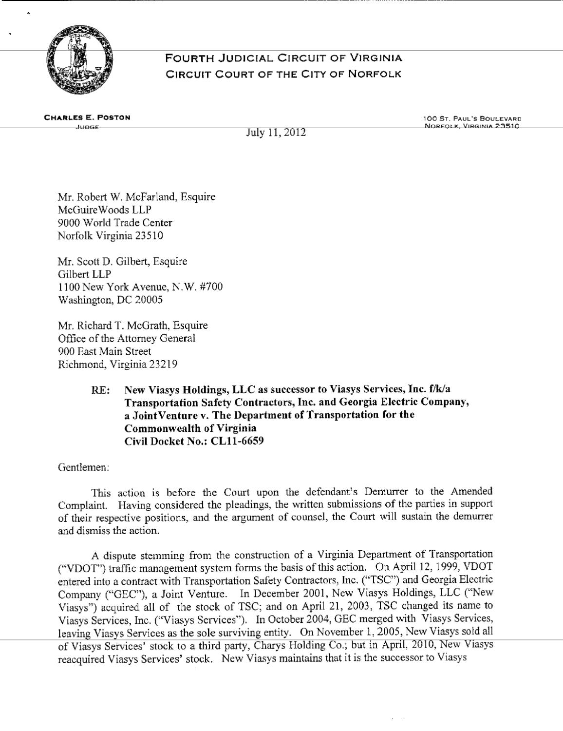 New Viasys Holdings v VDOT