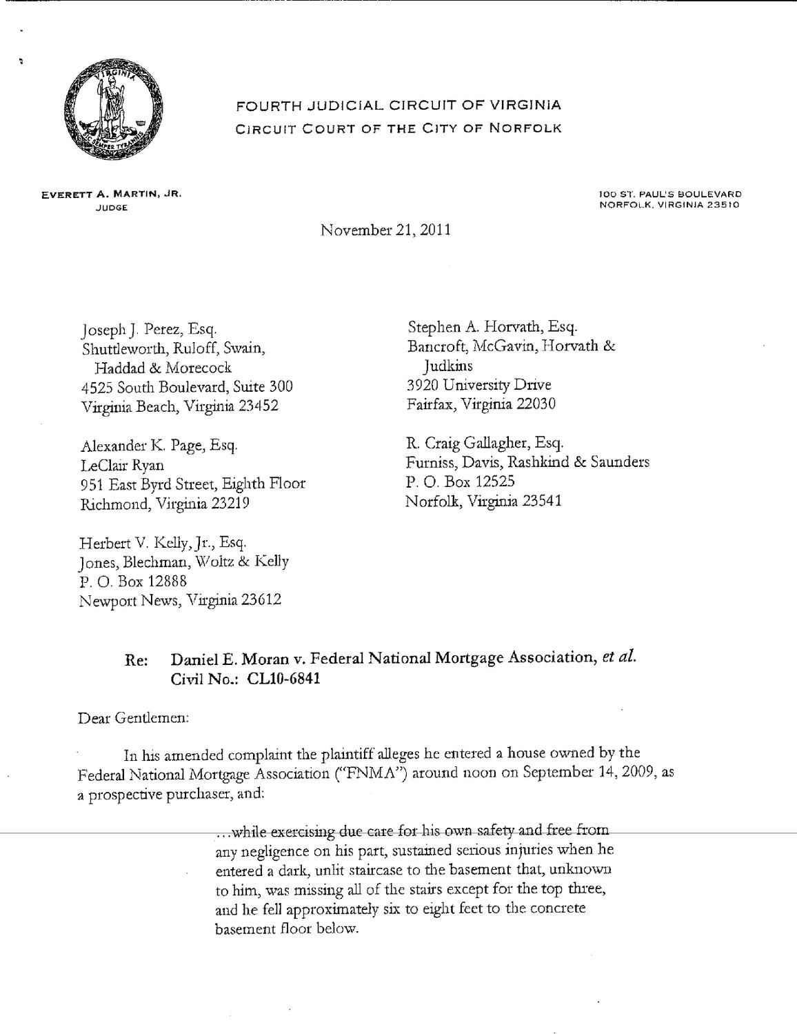 Moran v Federal National Mortgage