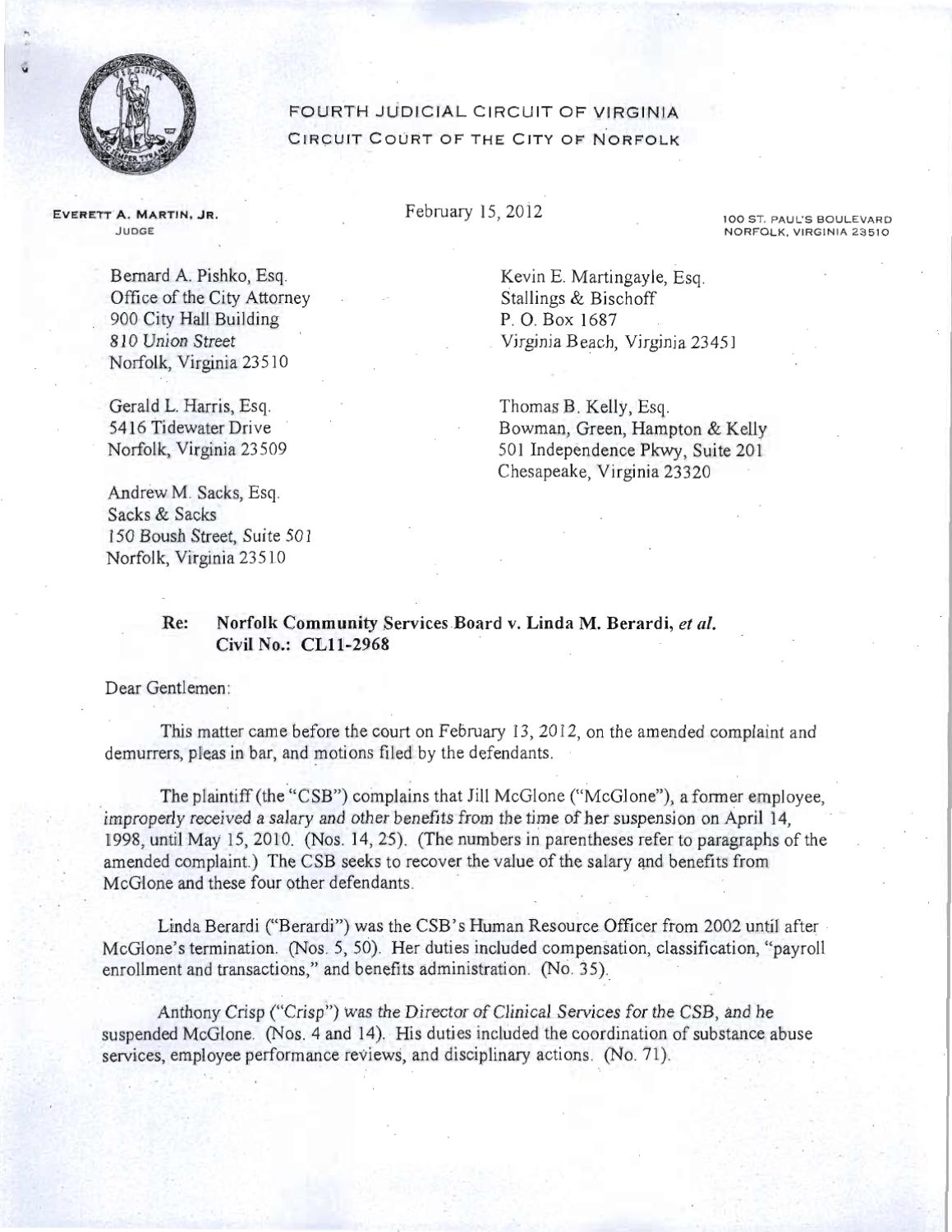 Norfolk Community Services Board vs Berardi