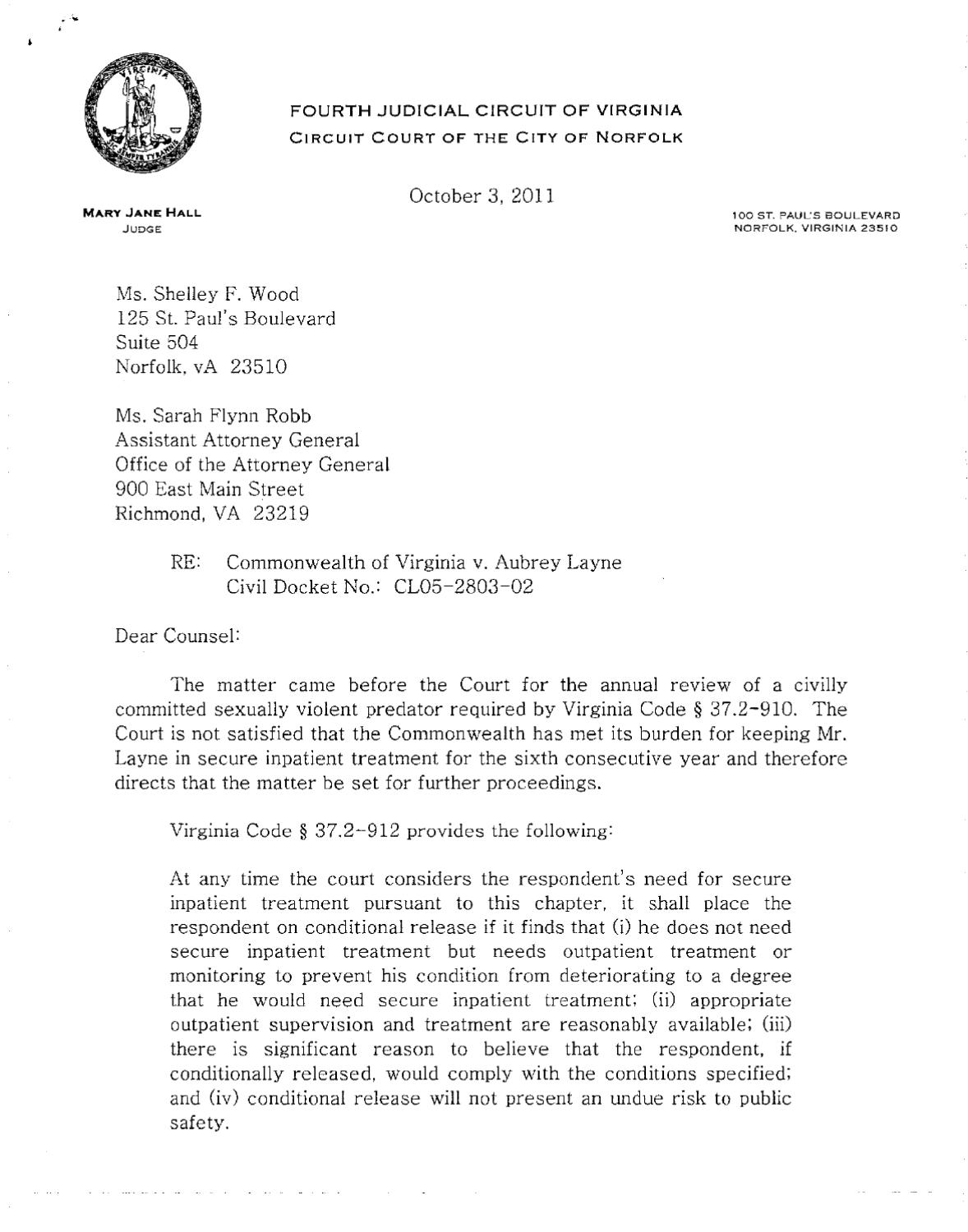 Commonwealth of Virginia v Layne