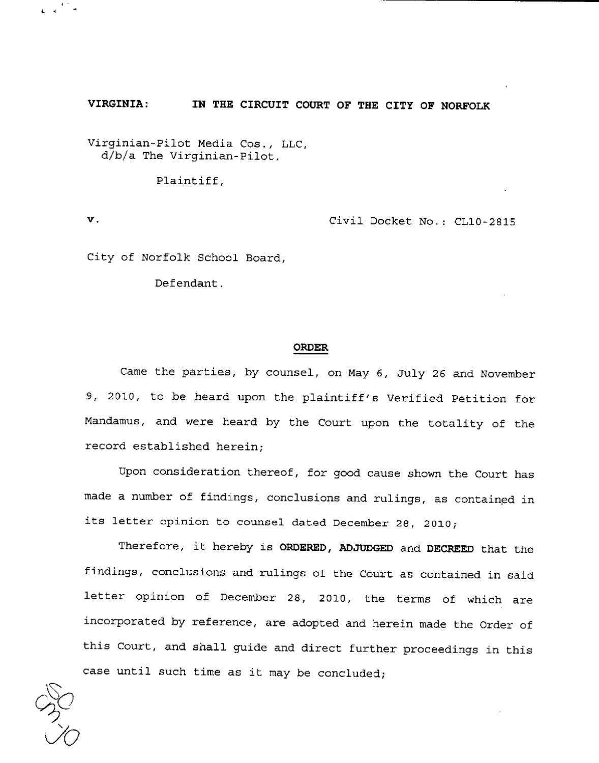 Virginian Pilot v City of Norfolk School Board
