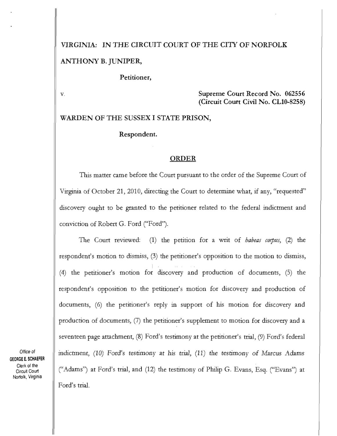 Juniper v Warden of Sussex | State Prison