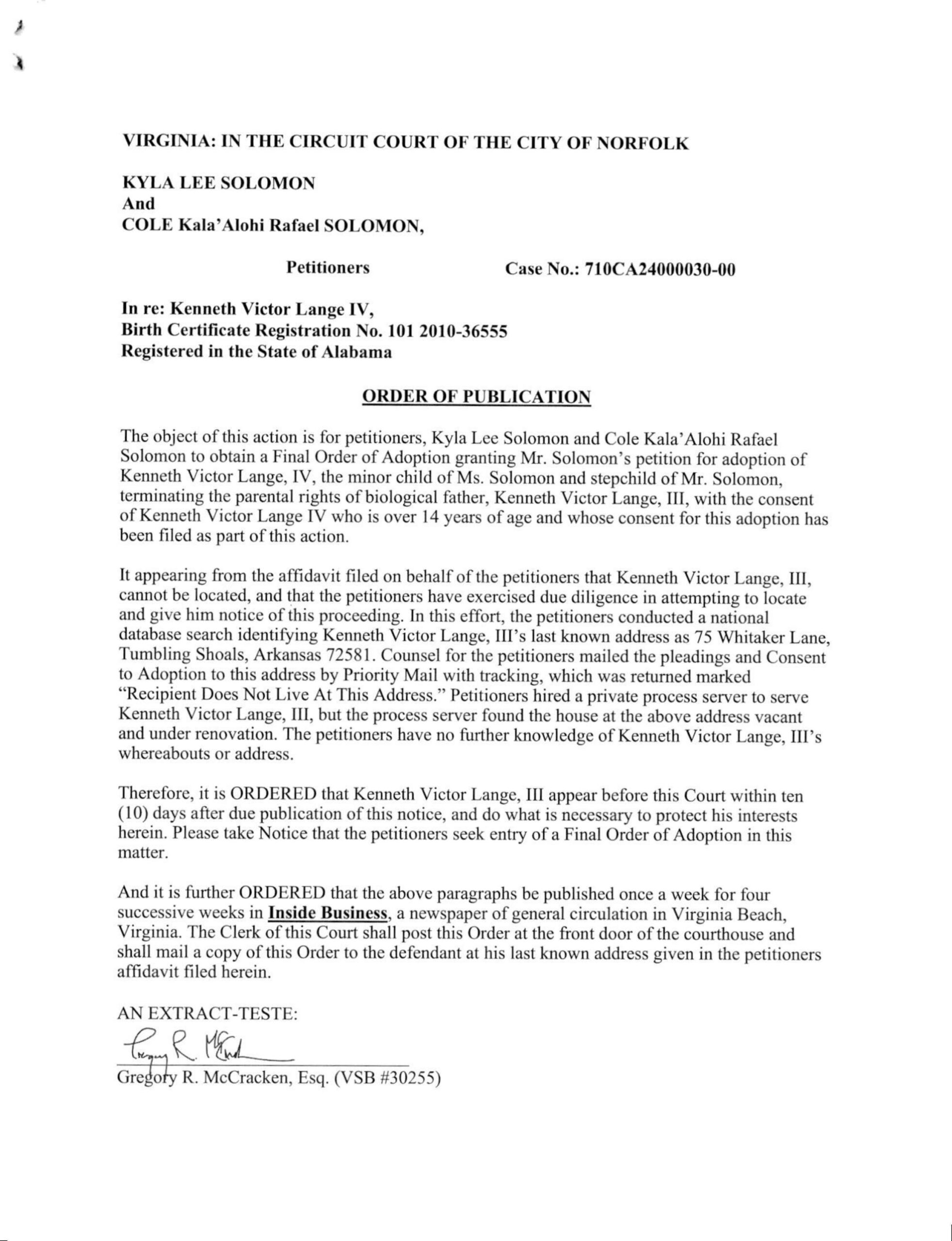 CA24-30 Order of Publication