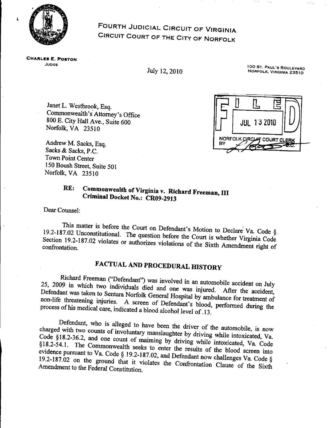 Commonwealth of Virginia v Freeman