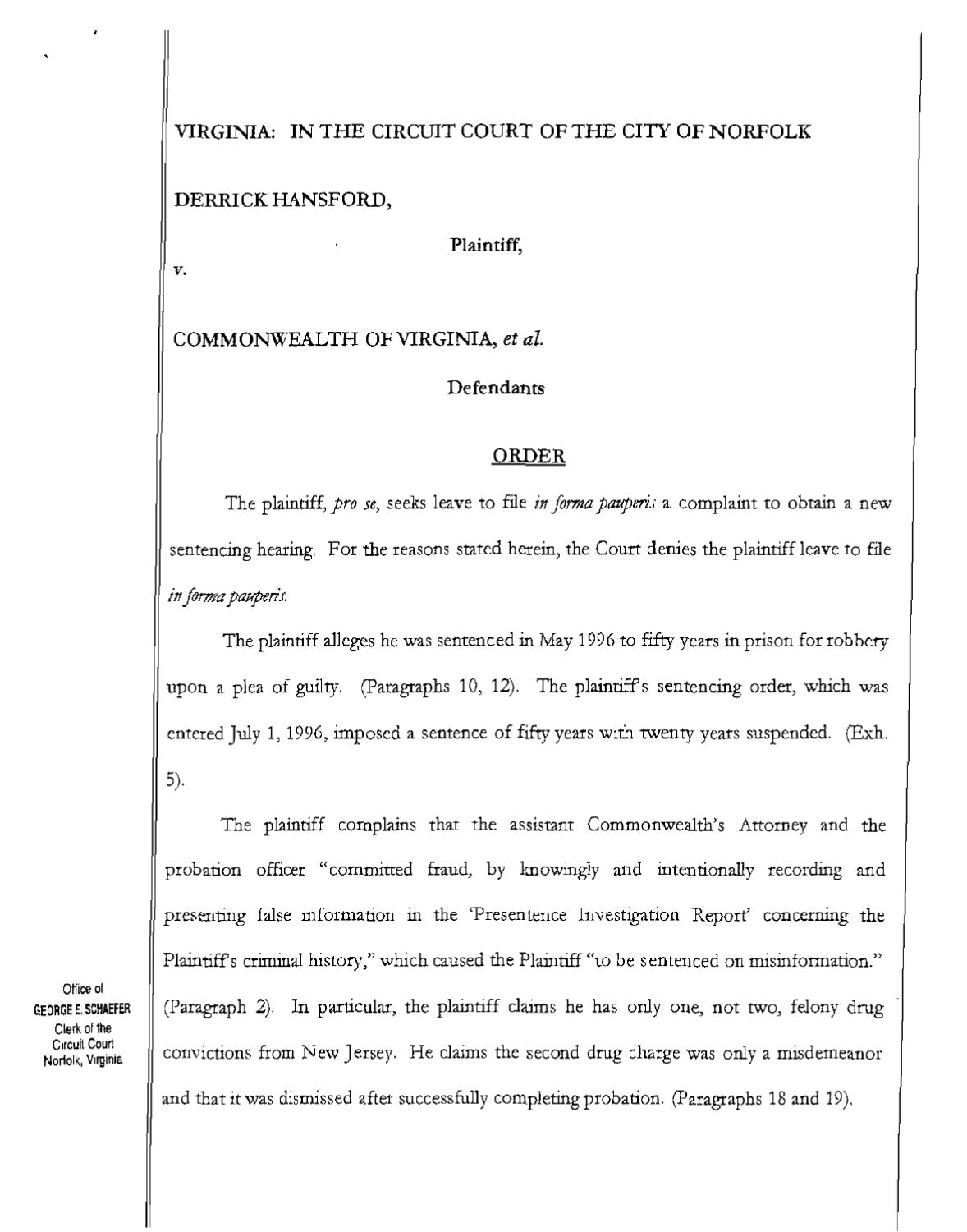 Hansford v Commonwealth of Virginia