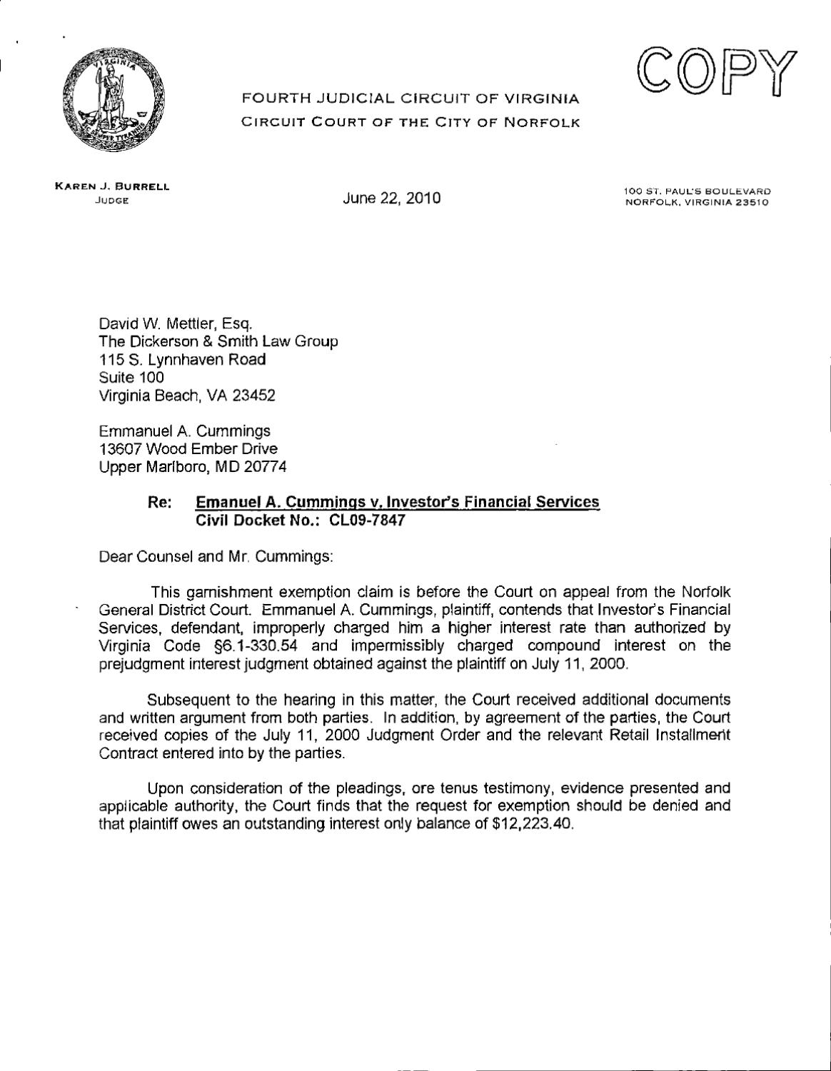 Invertors Financial Services v Cummings