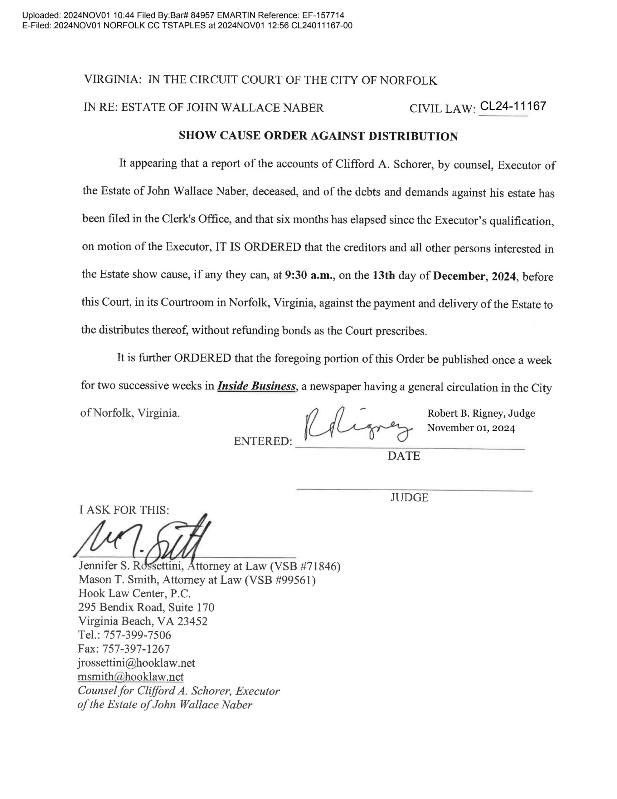 CL24-11167 Show Cause Order