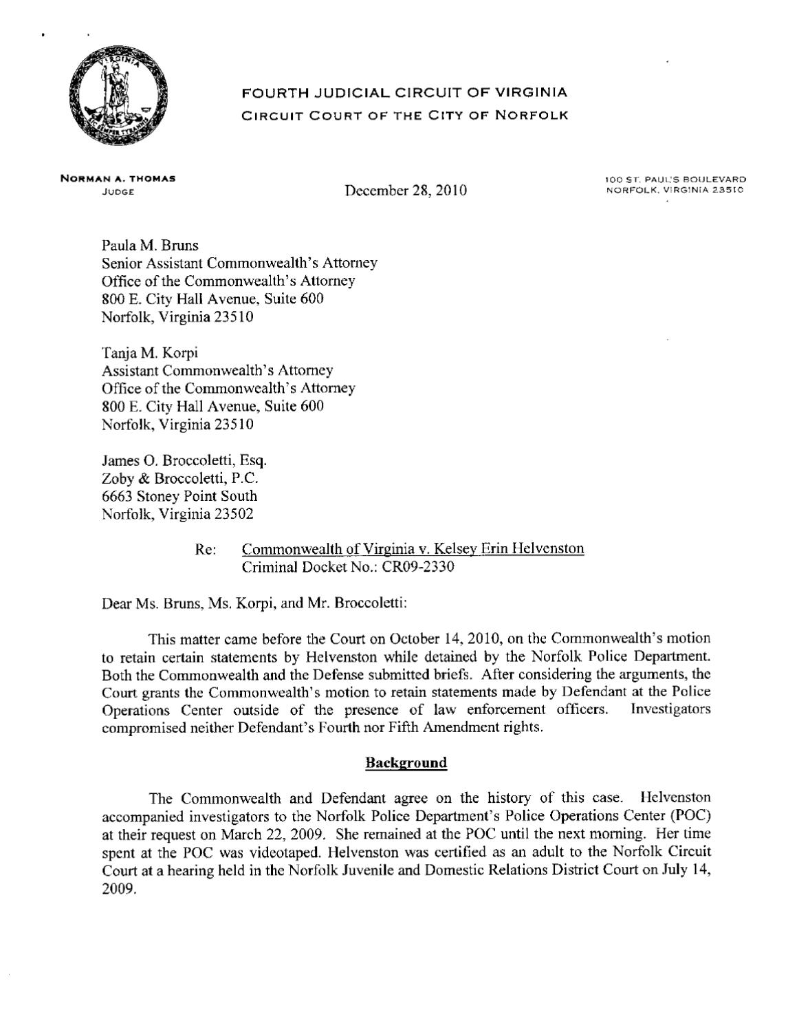 Commonwealth of Virginia v Helvenston