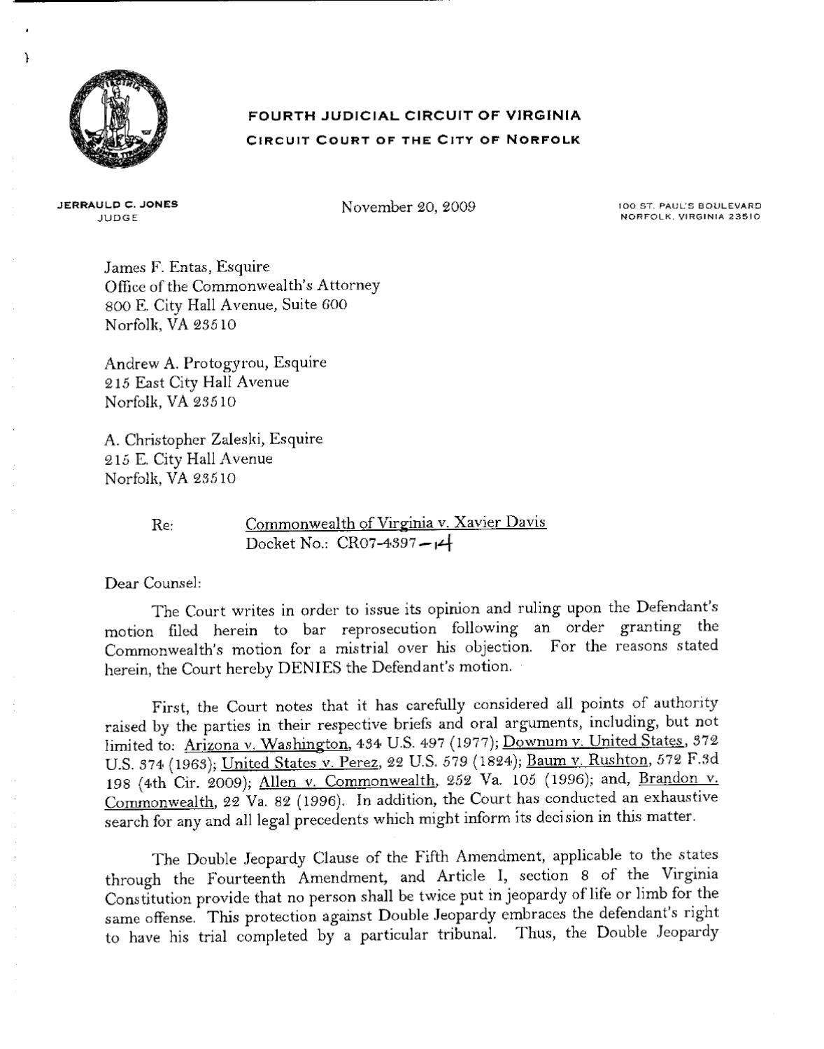 Commonwealth of Virginia v Davis