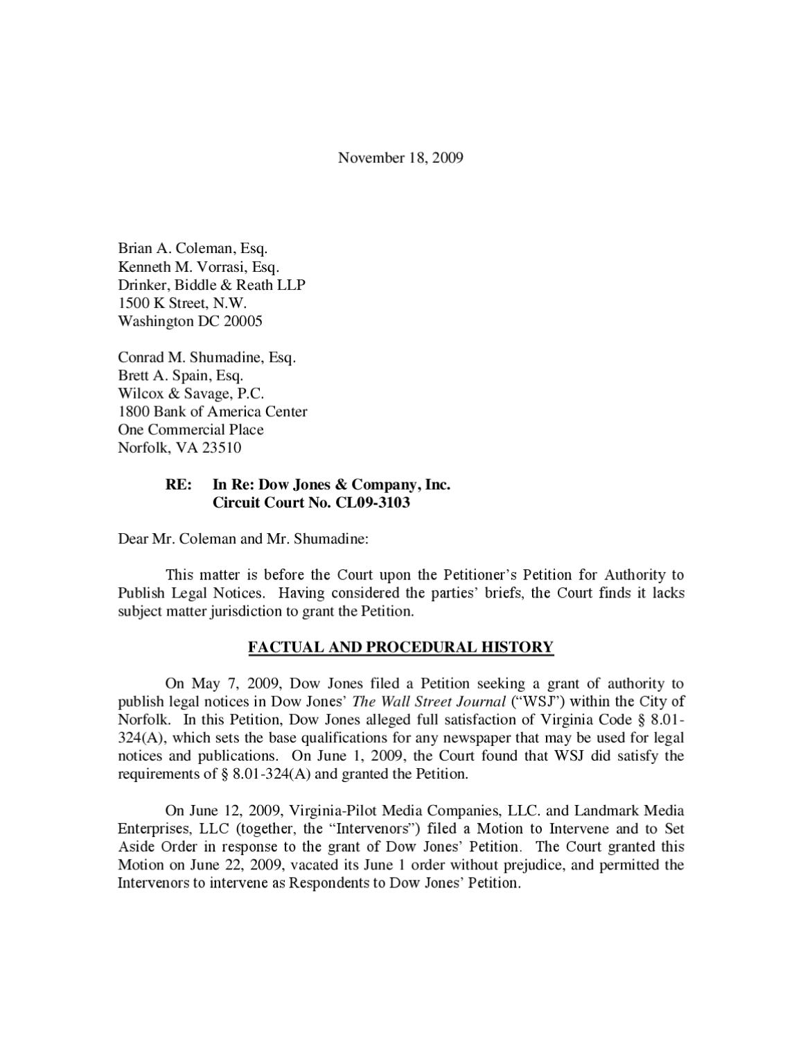 Dow Jones Opinion Letter