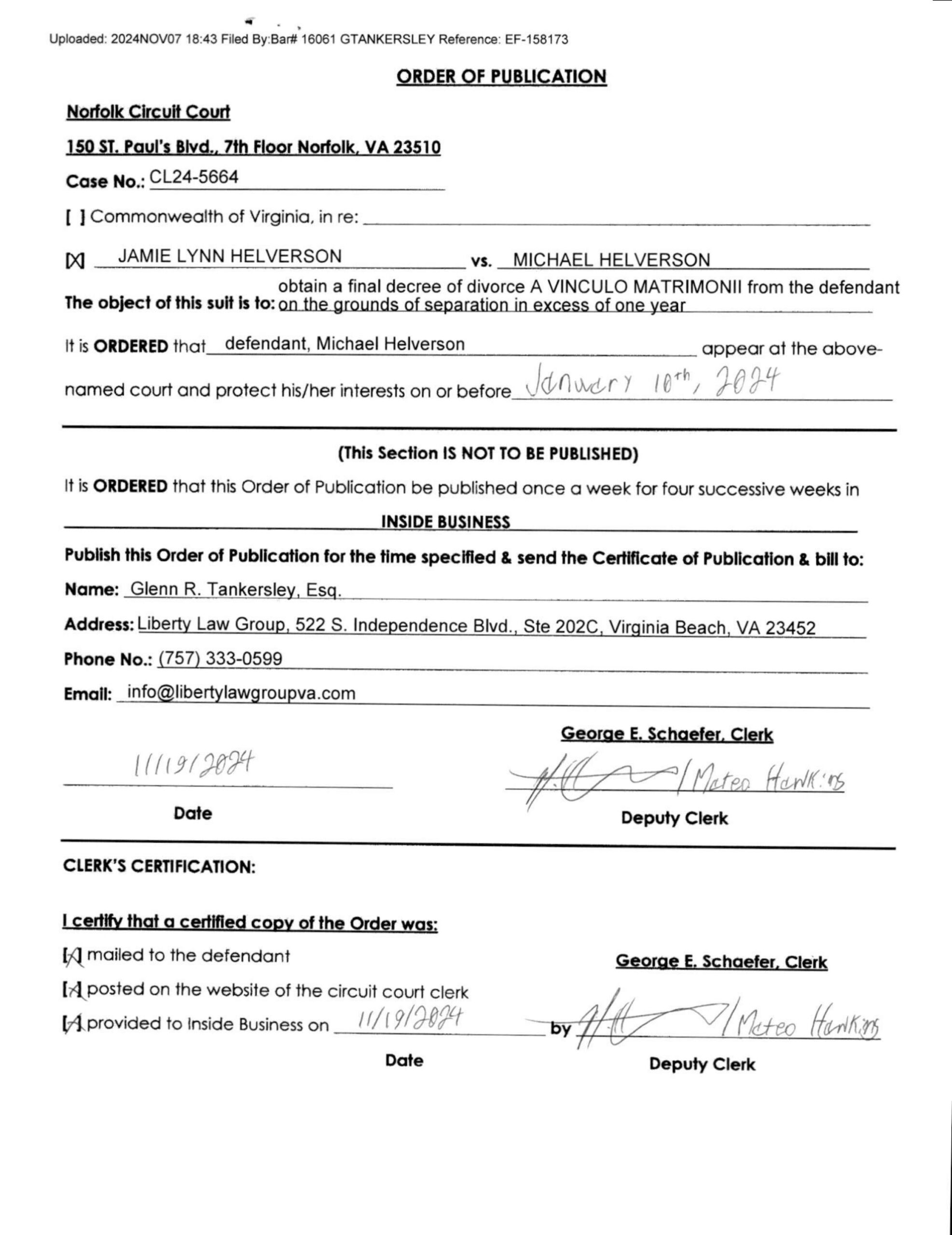 CL24-5664 Order of Publication