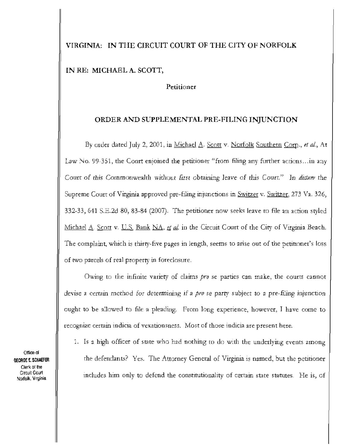 Scott Prefiling Injunction