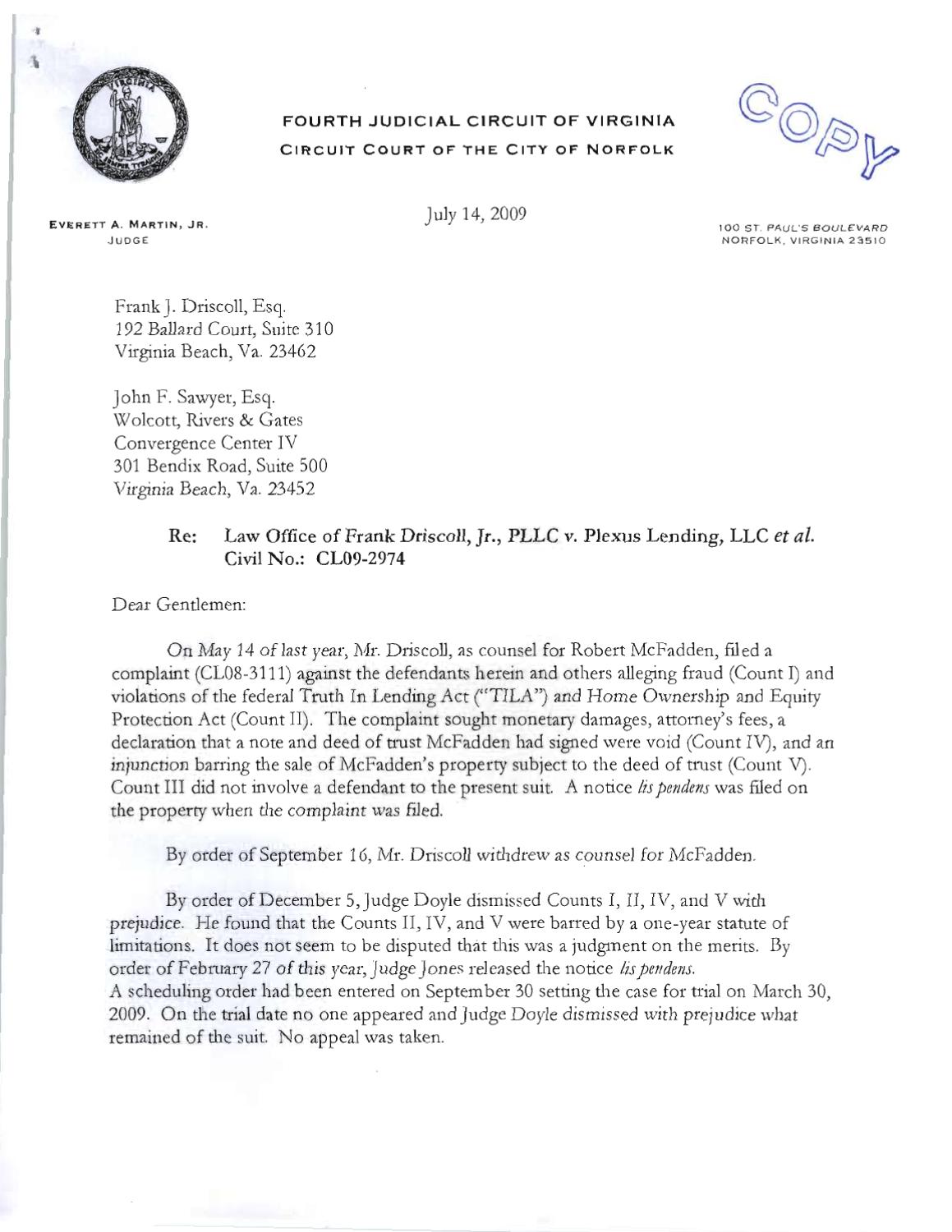 Driscoll v Plexus Lending