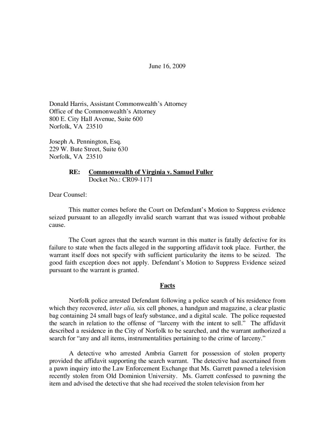 Commonwealth of Virginia v Fuller