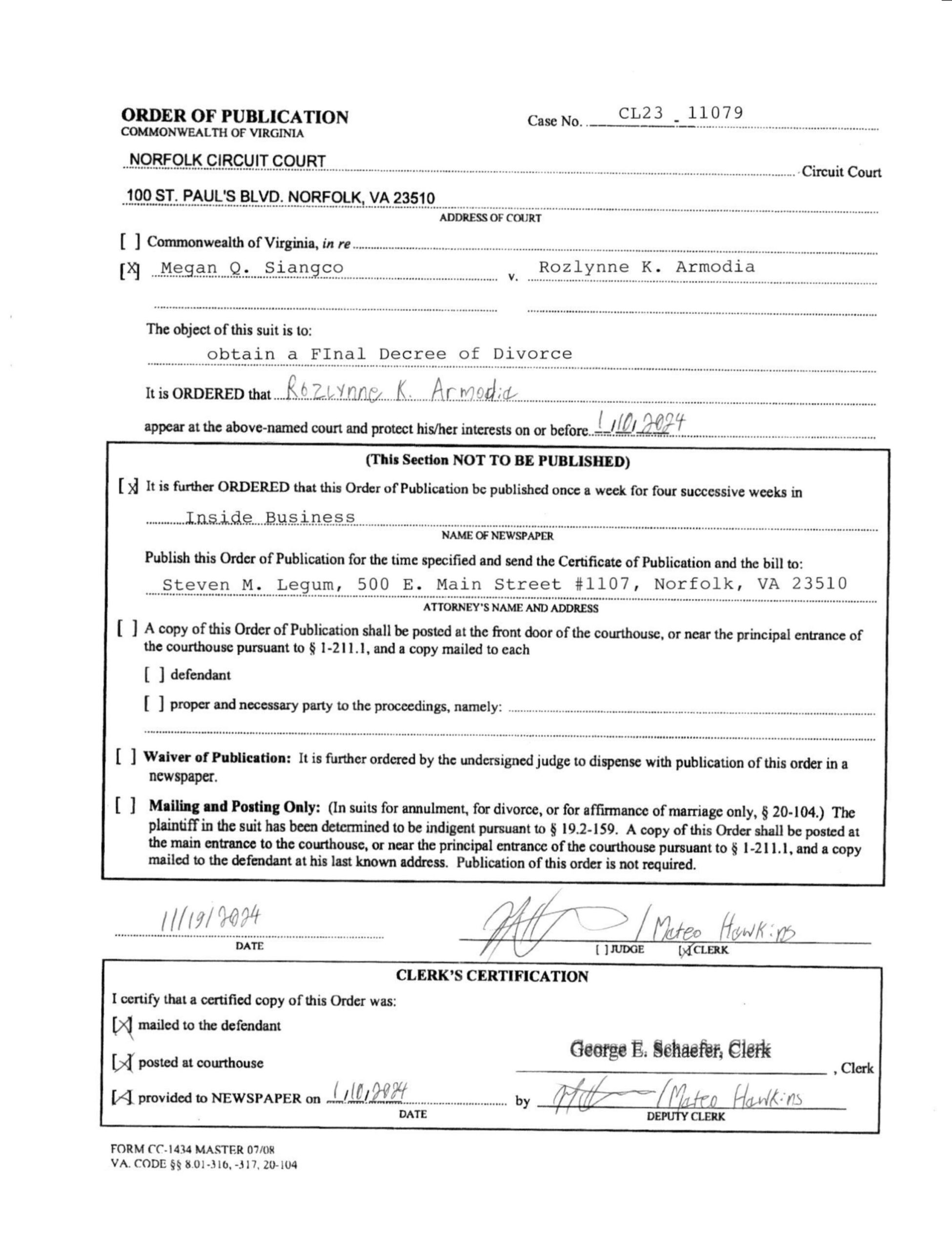 CL23-11079 Order of Publication