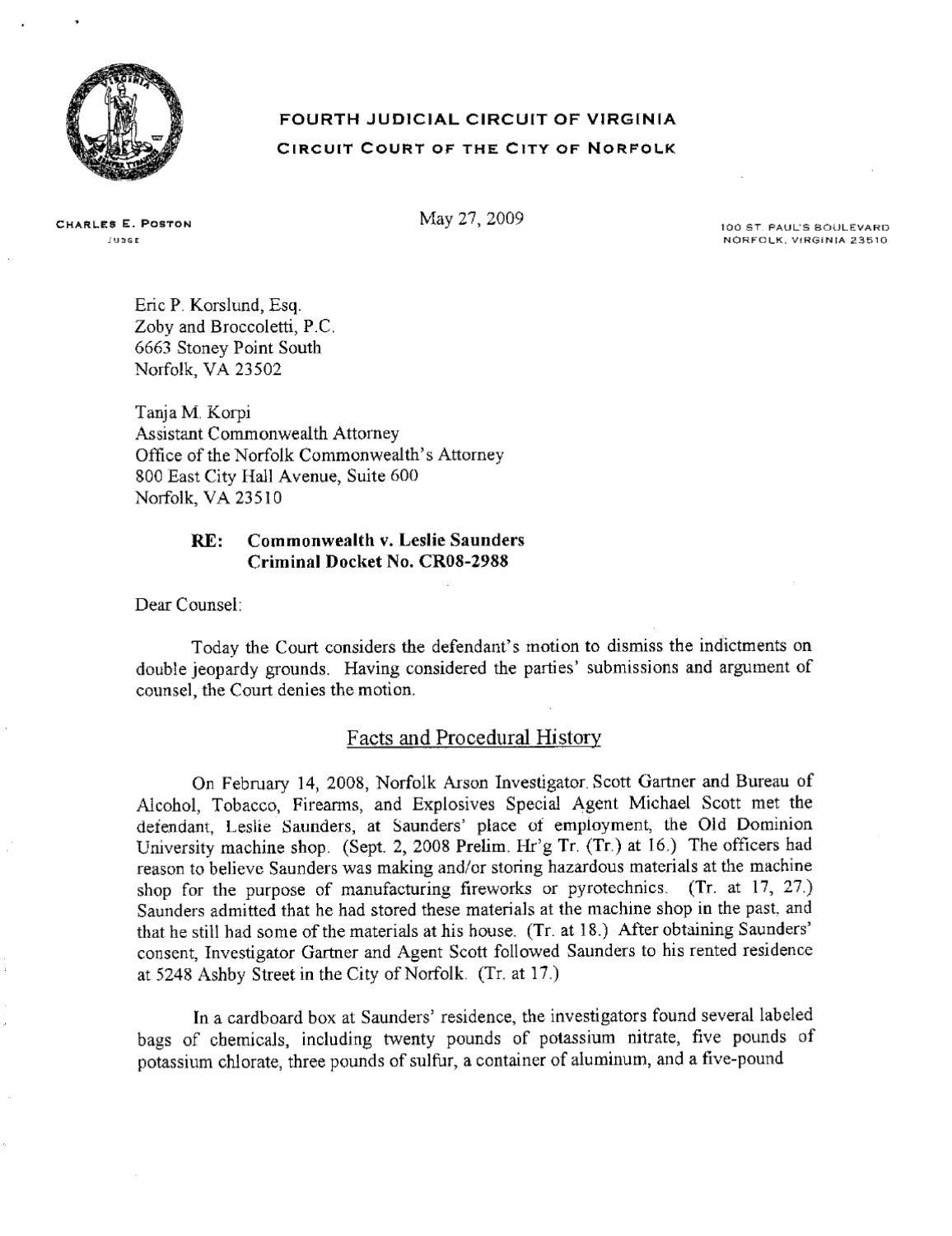 Commonwealth of Virginia v Saunders