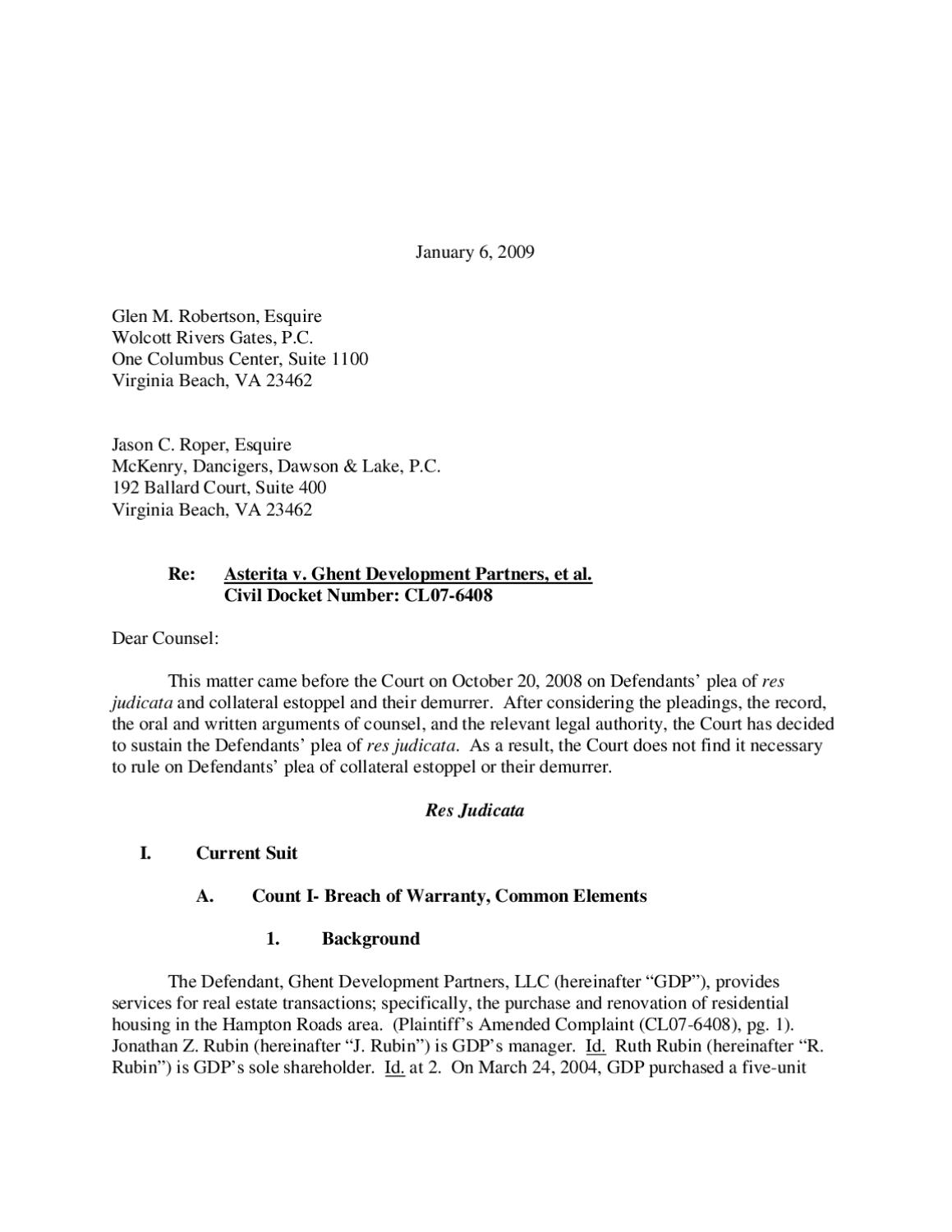 Asterita v Ghent Development Partners