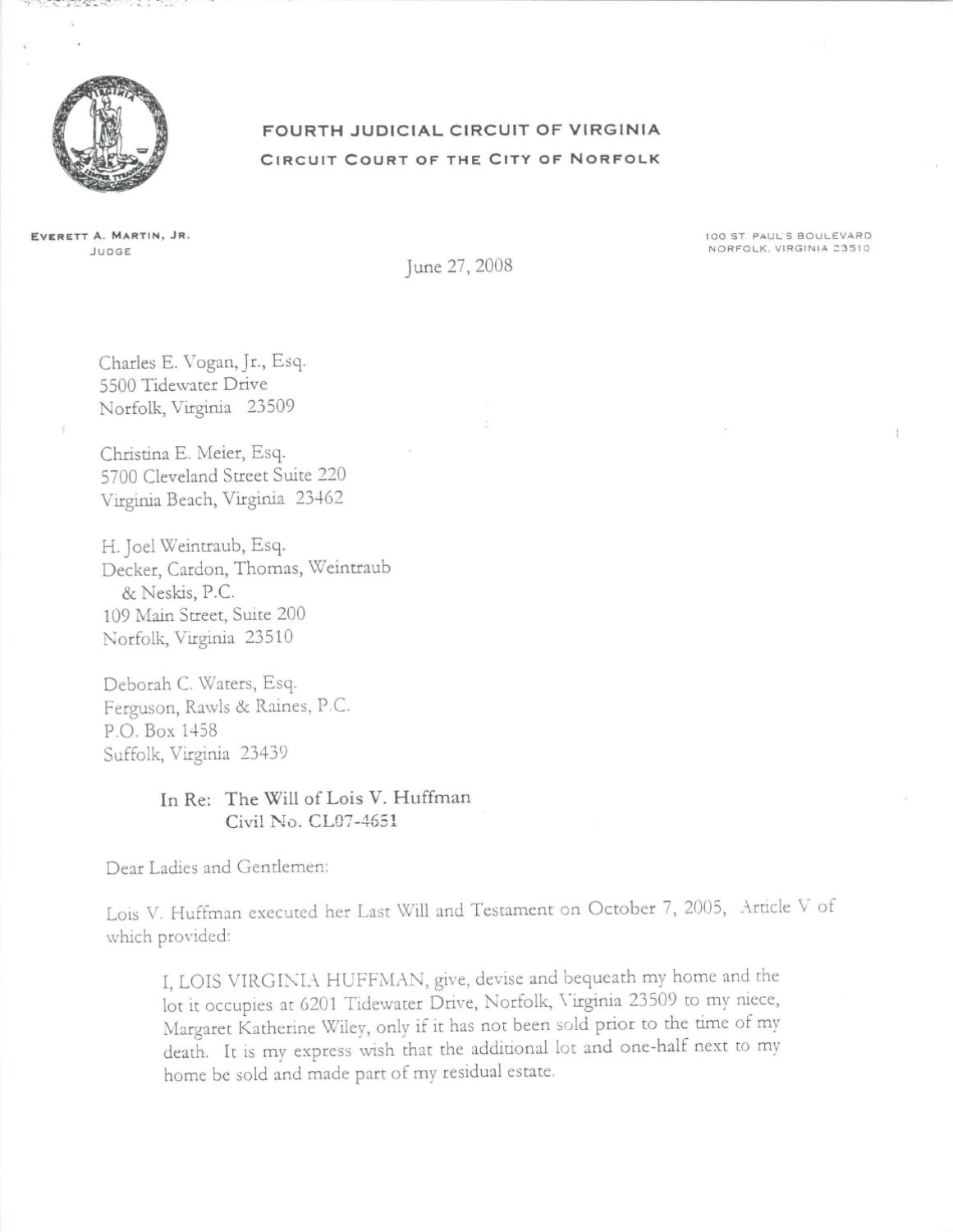 Will of Lois Huffman