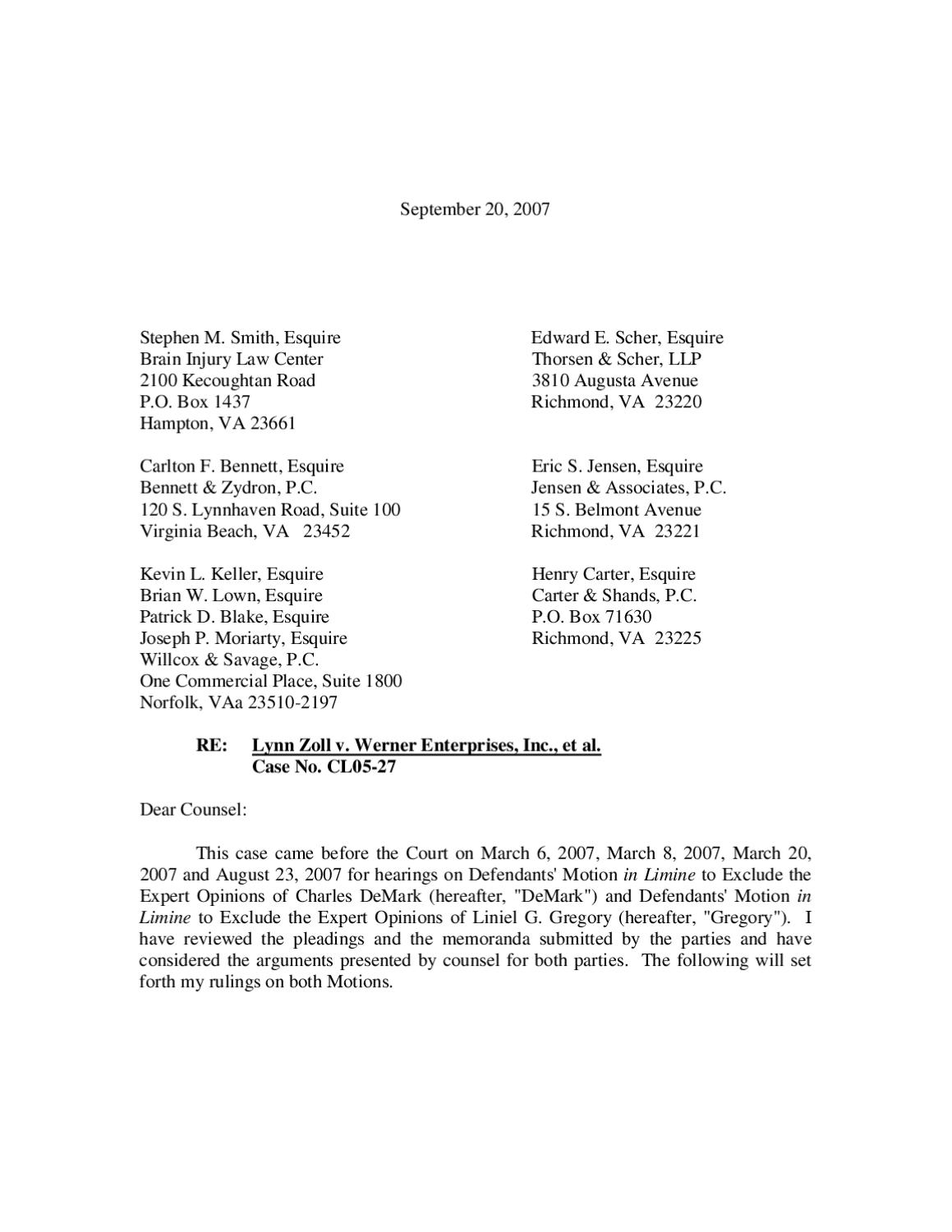 Zoll v Werner Opinion Letter