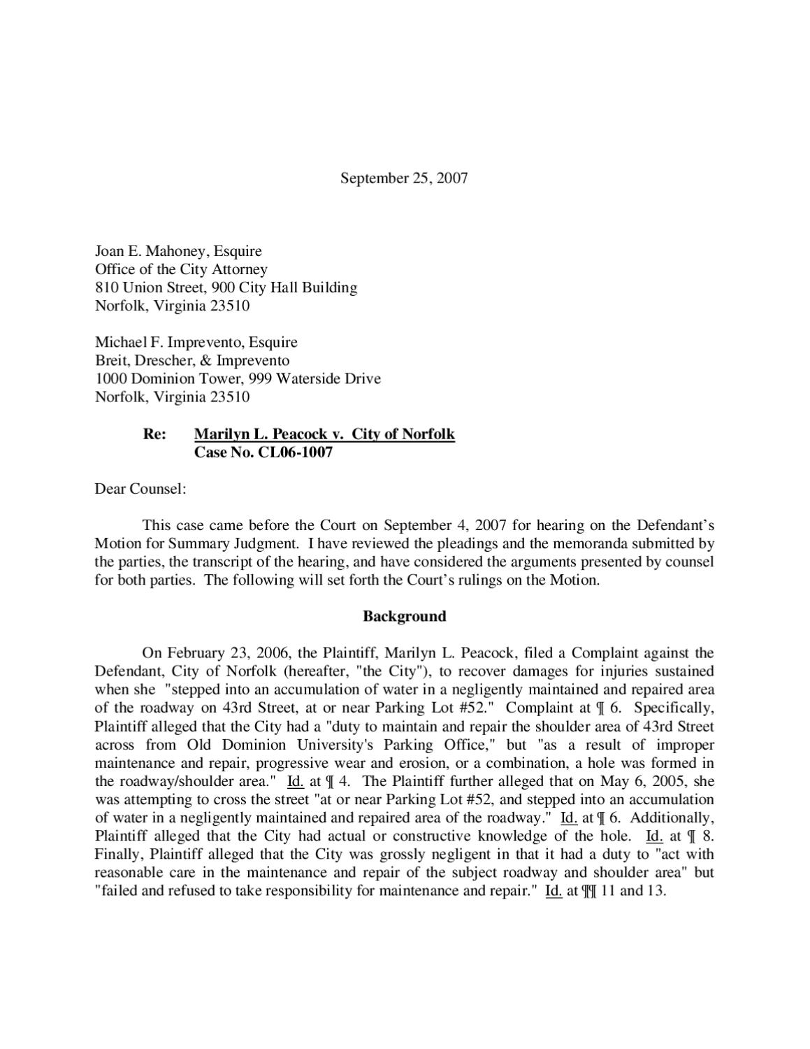 Peacock Opinion Letter