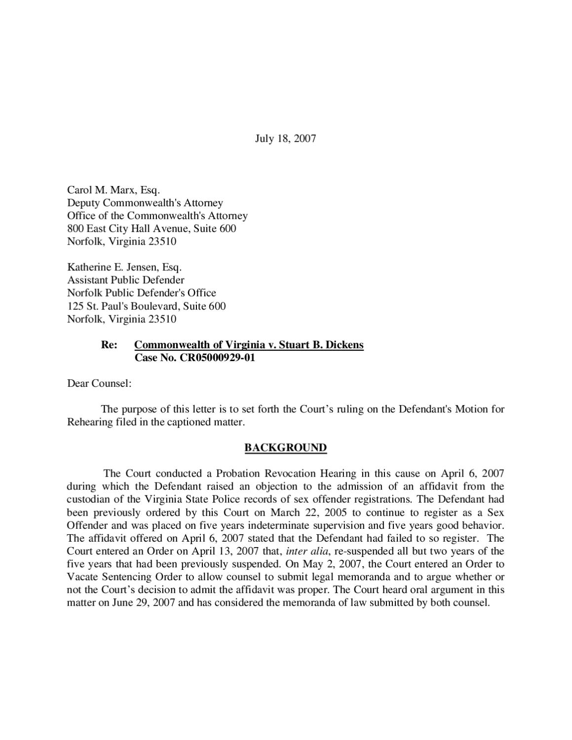 Dickens Opinion Letter